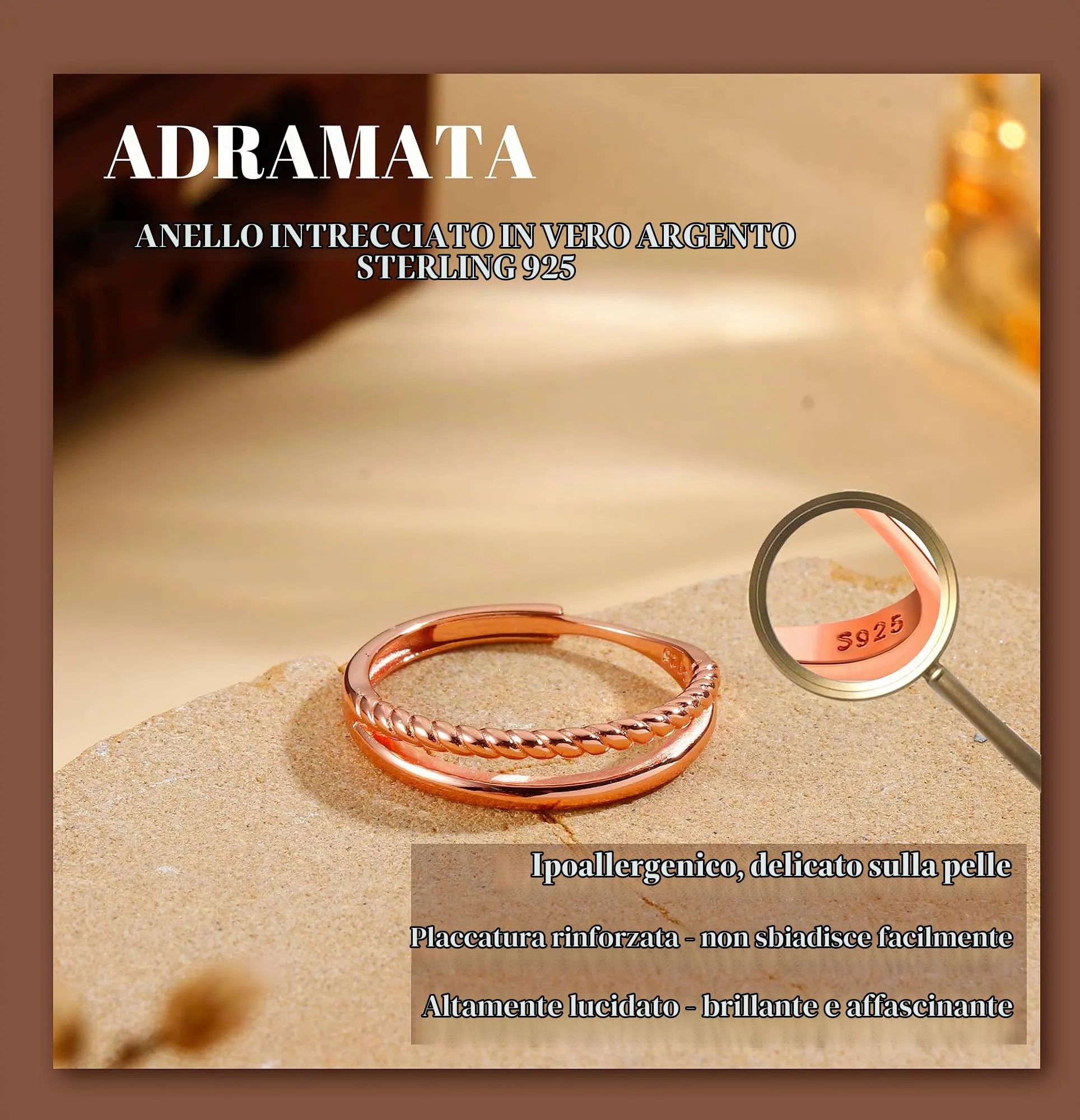 Adramata Anelli Donna Argento 925 Anello Twist Regolabile - immagine 2