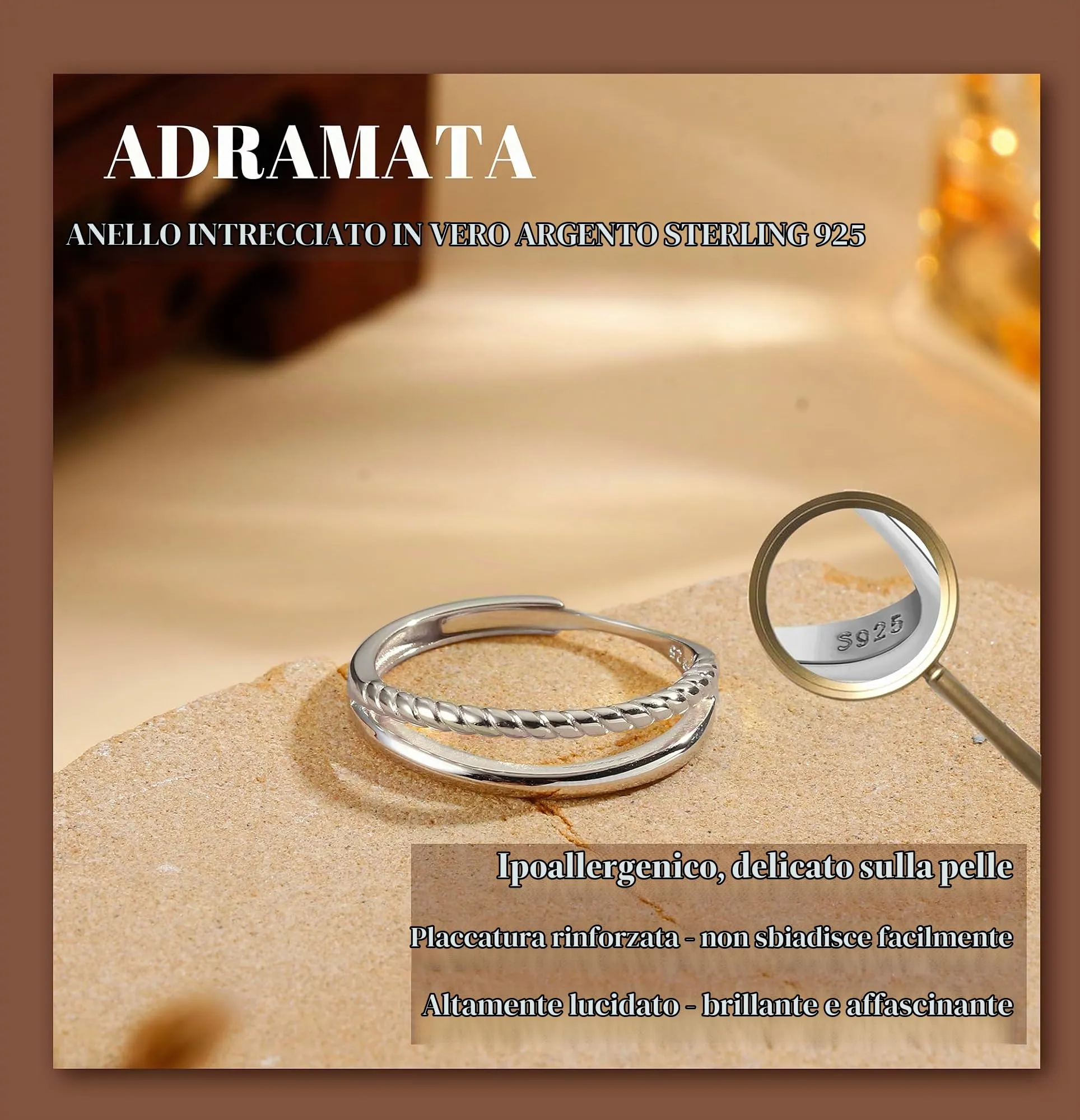 Adramata Anelli Donna Argento 925 Anello Twist Regolabile - immagine 2