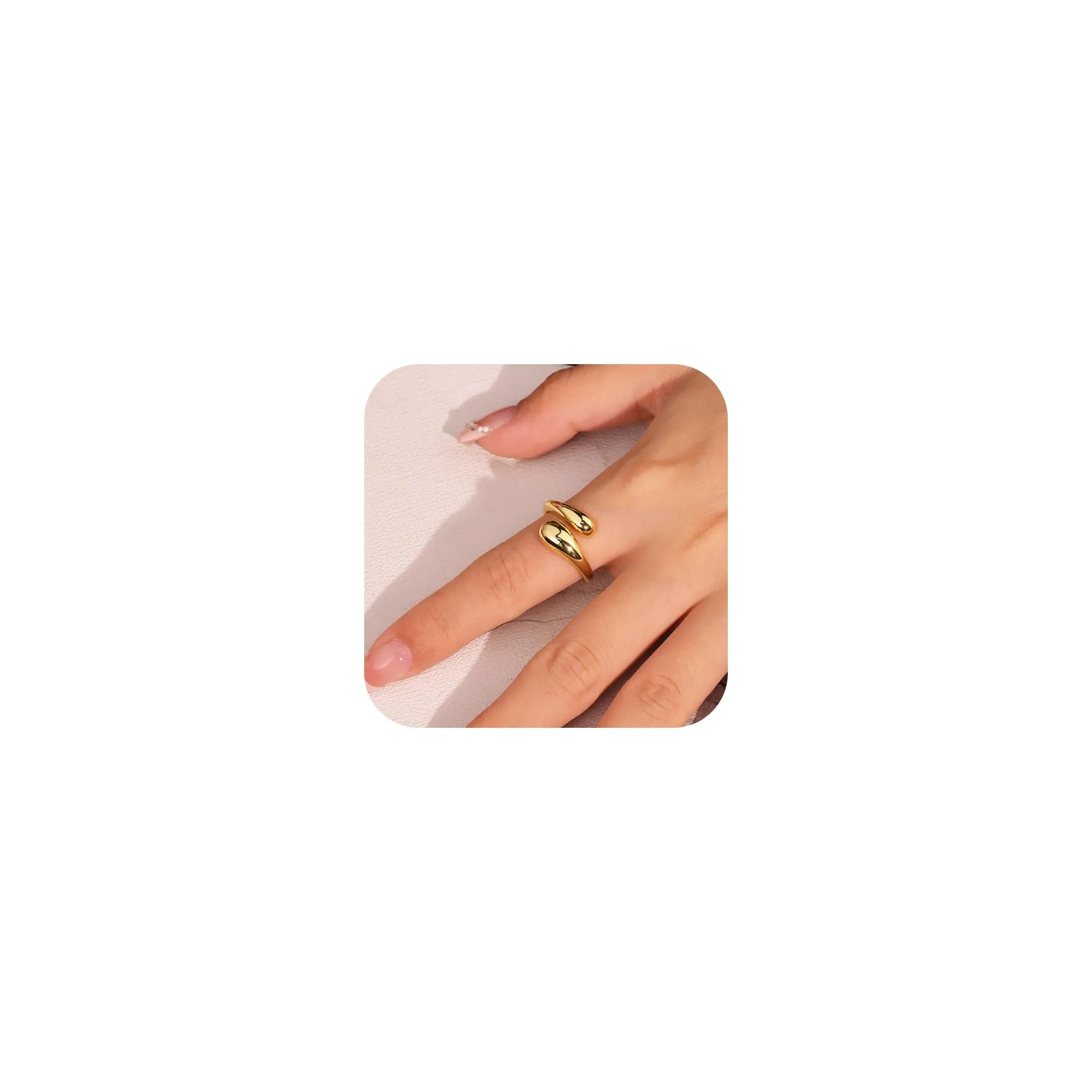ALEXCRAFT Anello Donna Oro 14K Doppia Goccia Aperto Regolabile - immagine 2