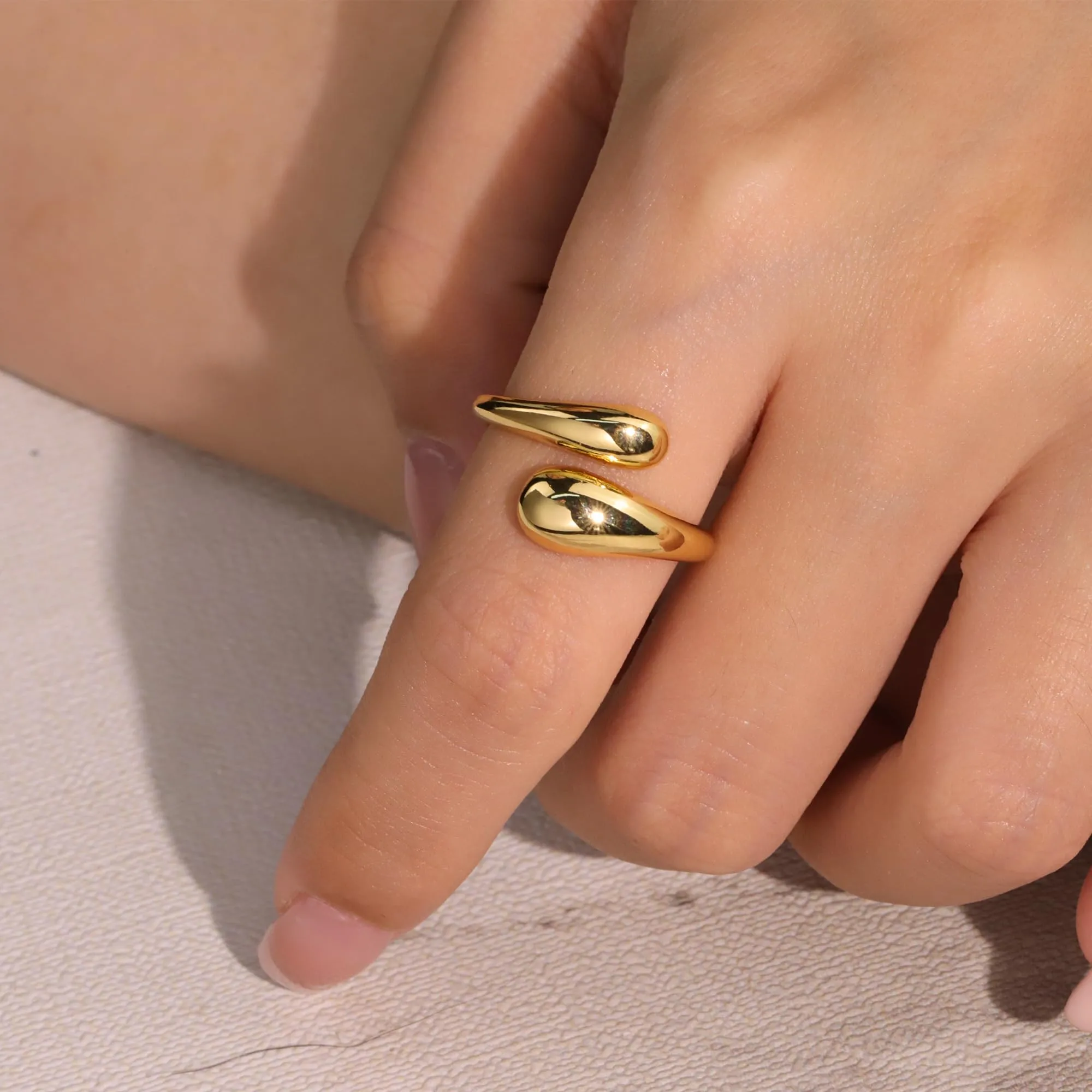 ALEXCRAFT Anello Donna Oro 14K Doppia Goccia Aperto Regolabile - immagine 4