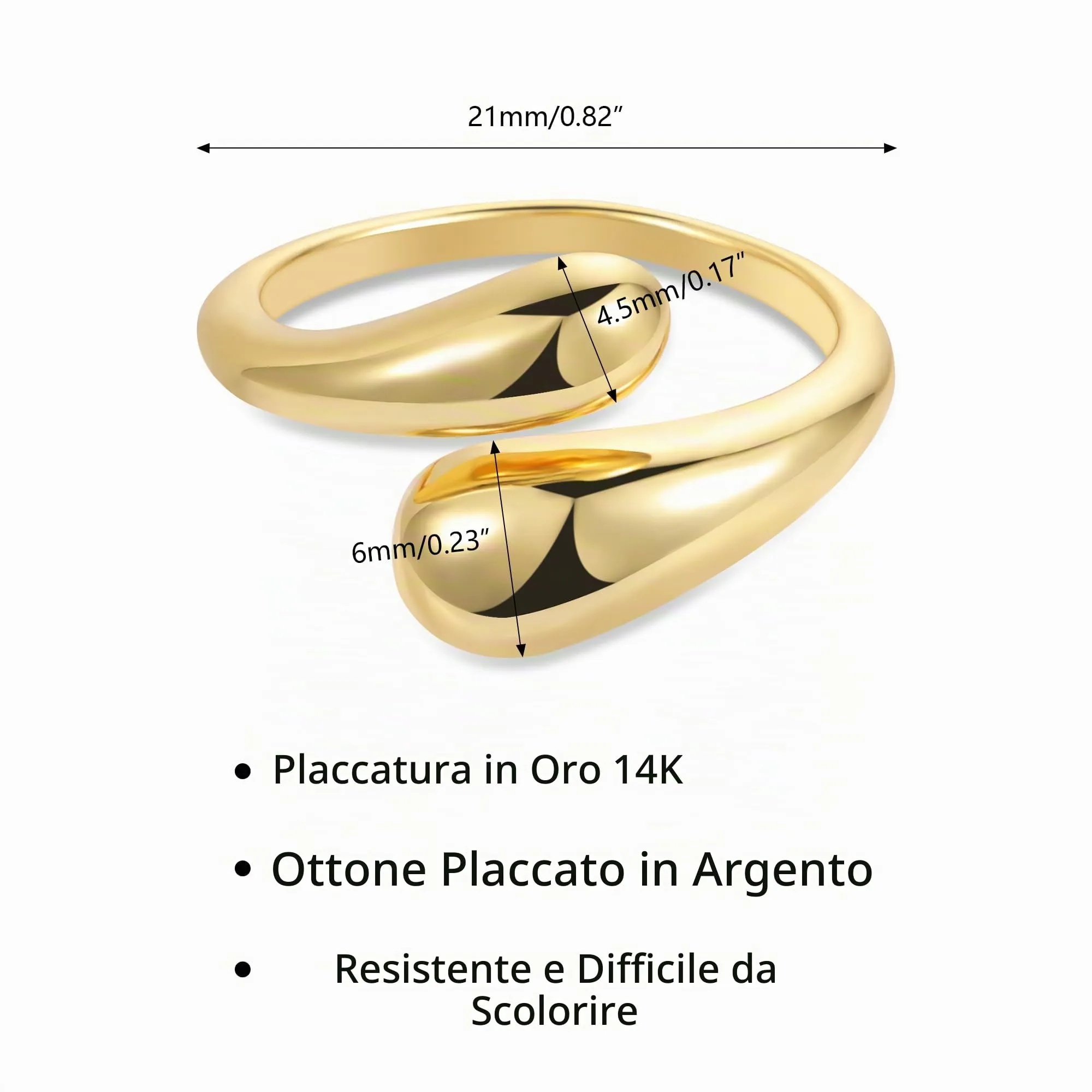 ALEXCRAFT Anello Donna Oro 14K Doppia Goccia Aperto Regolabile - immagine 5