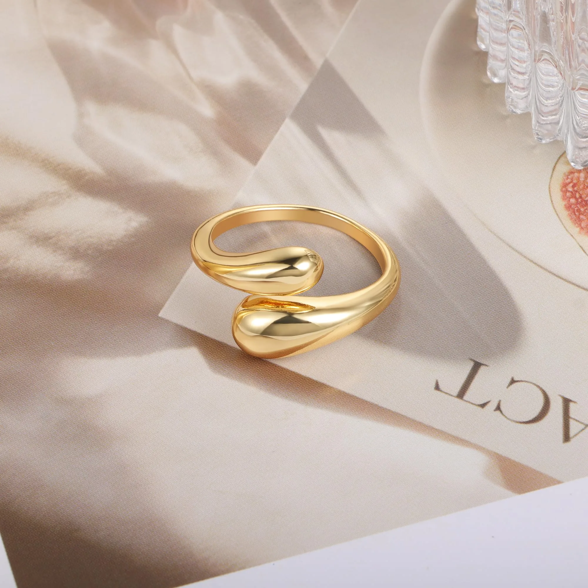 ALEXCRAFT Anello Donna Oro 14K Doppia Goccia Aperto Regolabile - immagine 6