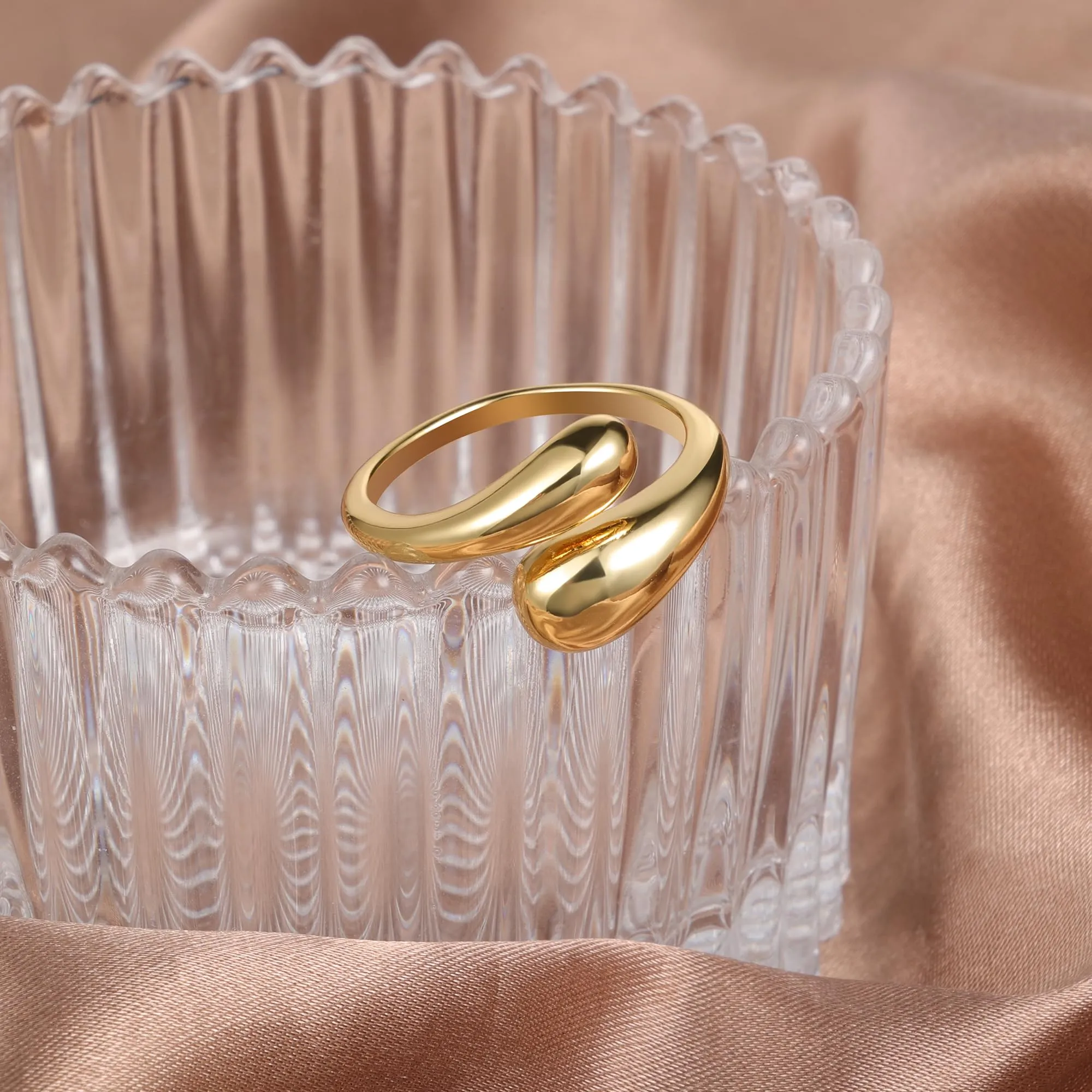 ALEXCRAFT Anello Donna Oro 14K Doppia Goccia Aperto Regolabile - immagine 7