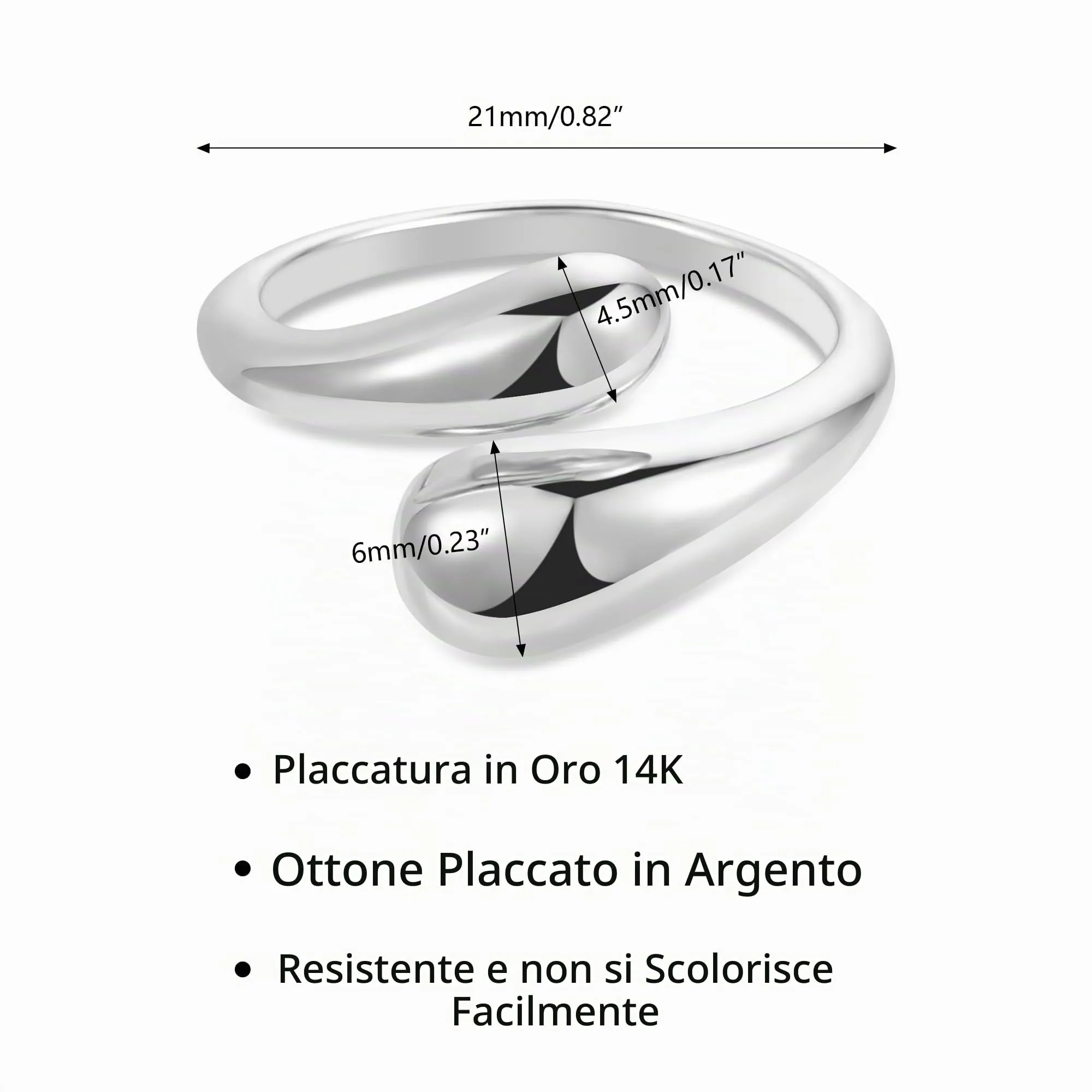 ALEXCRAFT Anello Donna Argento Doppia Goccia Aperto Regolabile - immagine 5