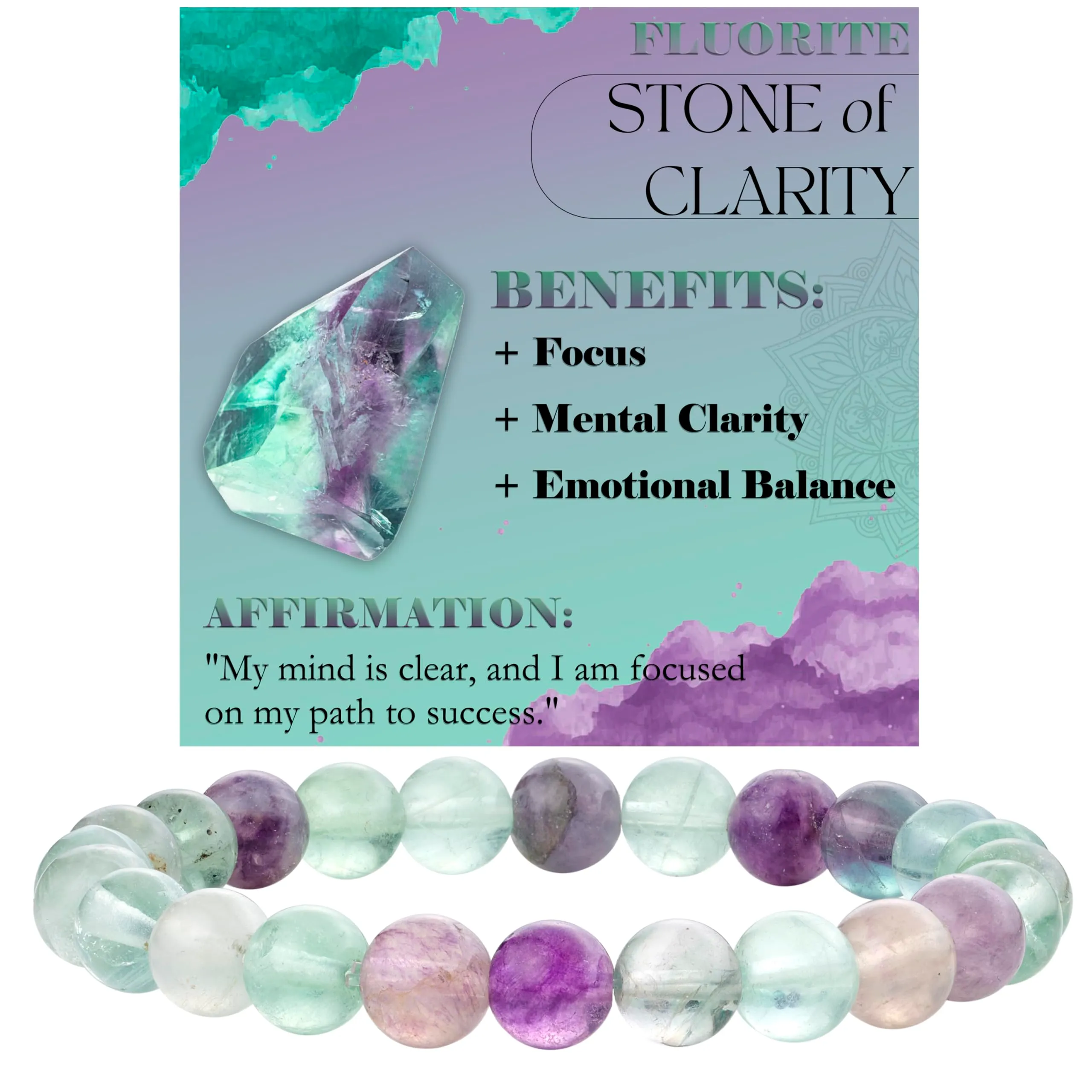 Bivei Bracciale Donna Pietre Naturali Fluorite 8 mm, 18,5 cm - immagine 1