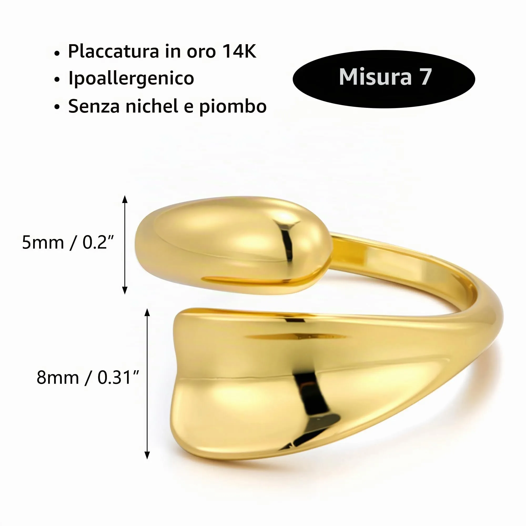 ALEXCRAFT Anello Donna Oro 18K Piatto Goccia Aperto Regolabile - immagine 2