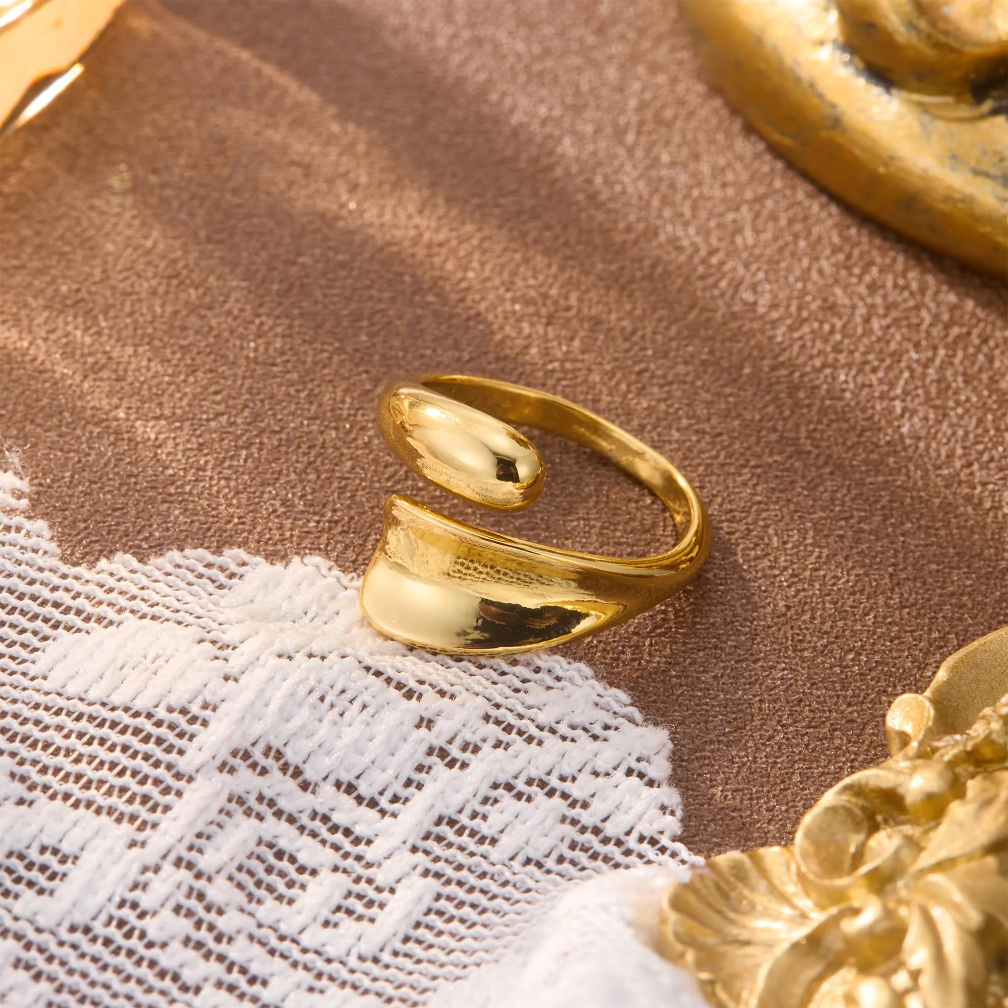 ALEXCRAFT Anello Donna Oro 18K Piatto Goccia Aperto Regolabile - immagine 5