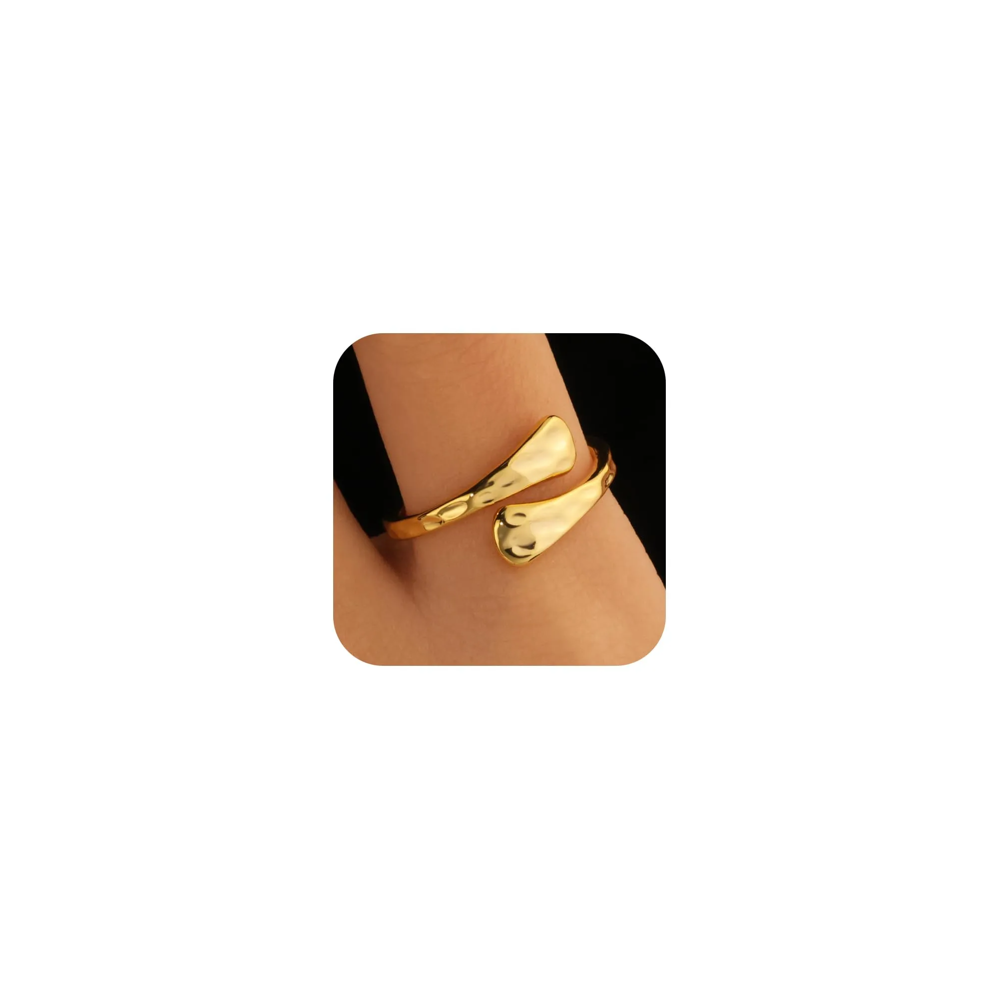 Anello Donna Acciaio Inox Oro 14K Piatto Floreale Aperto Regolabile - immagine 2