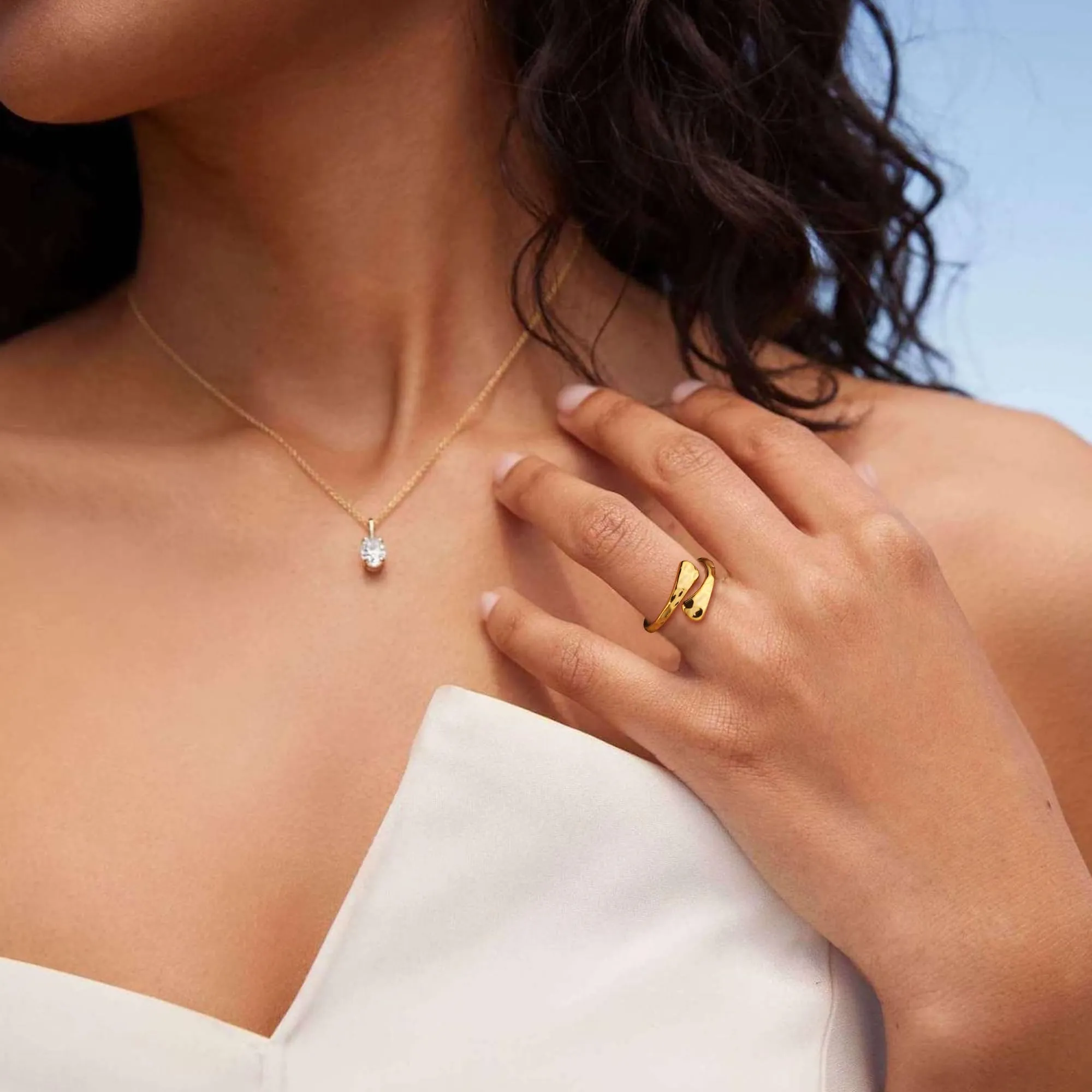 Anello Donna Acciaio Inox Oro 14K Piatto Floreale Aperto Regolabile - immagine 7