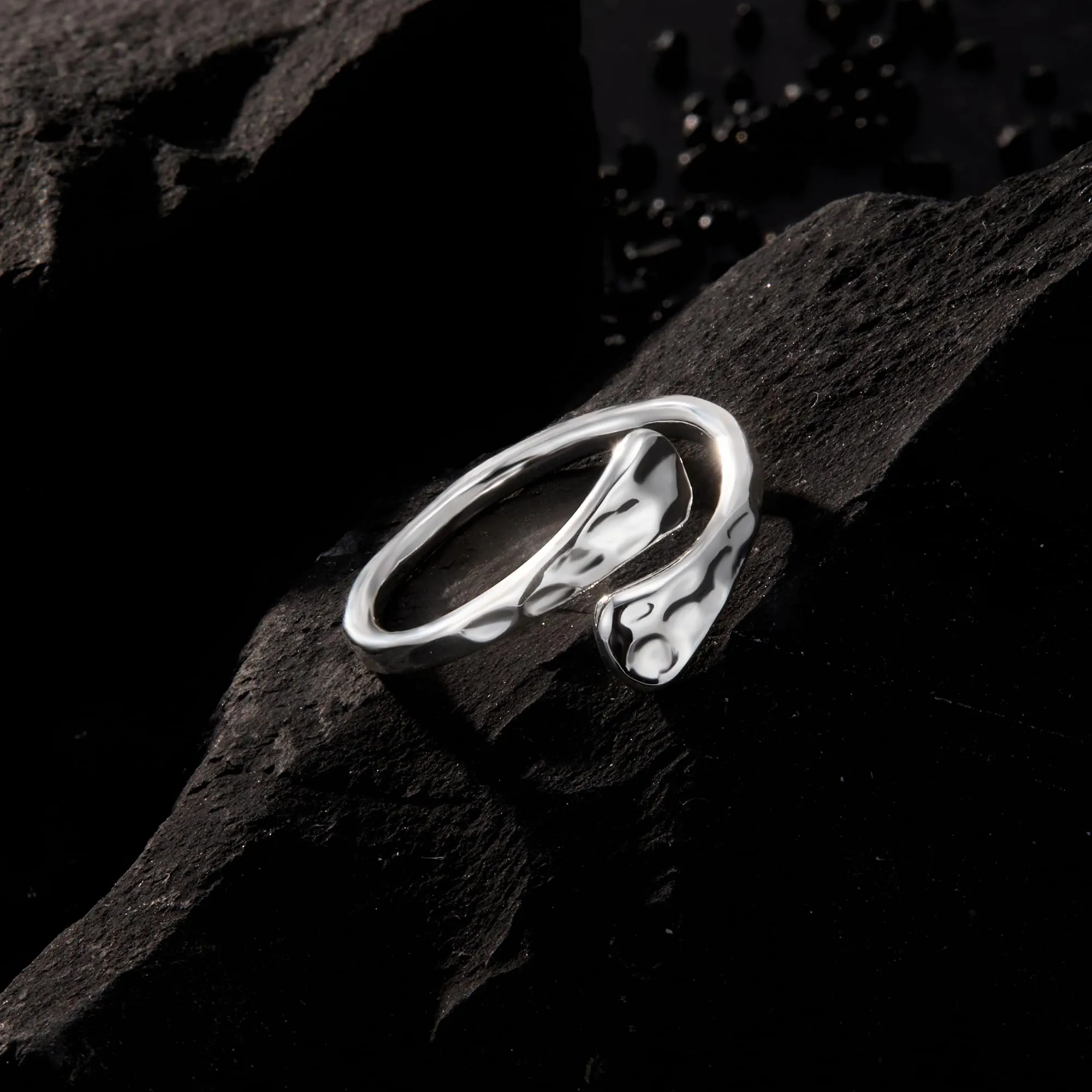 Anello Donna Acciaio Inox Argento Piatto Floreale Aperto Regolabile - immagine 3