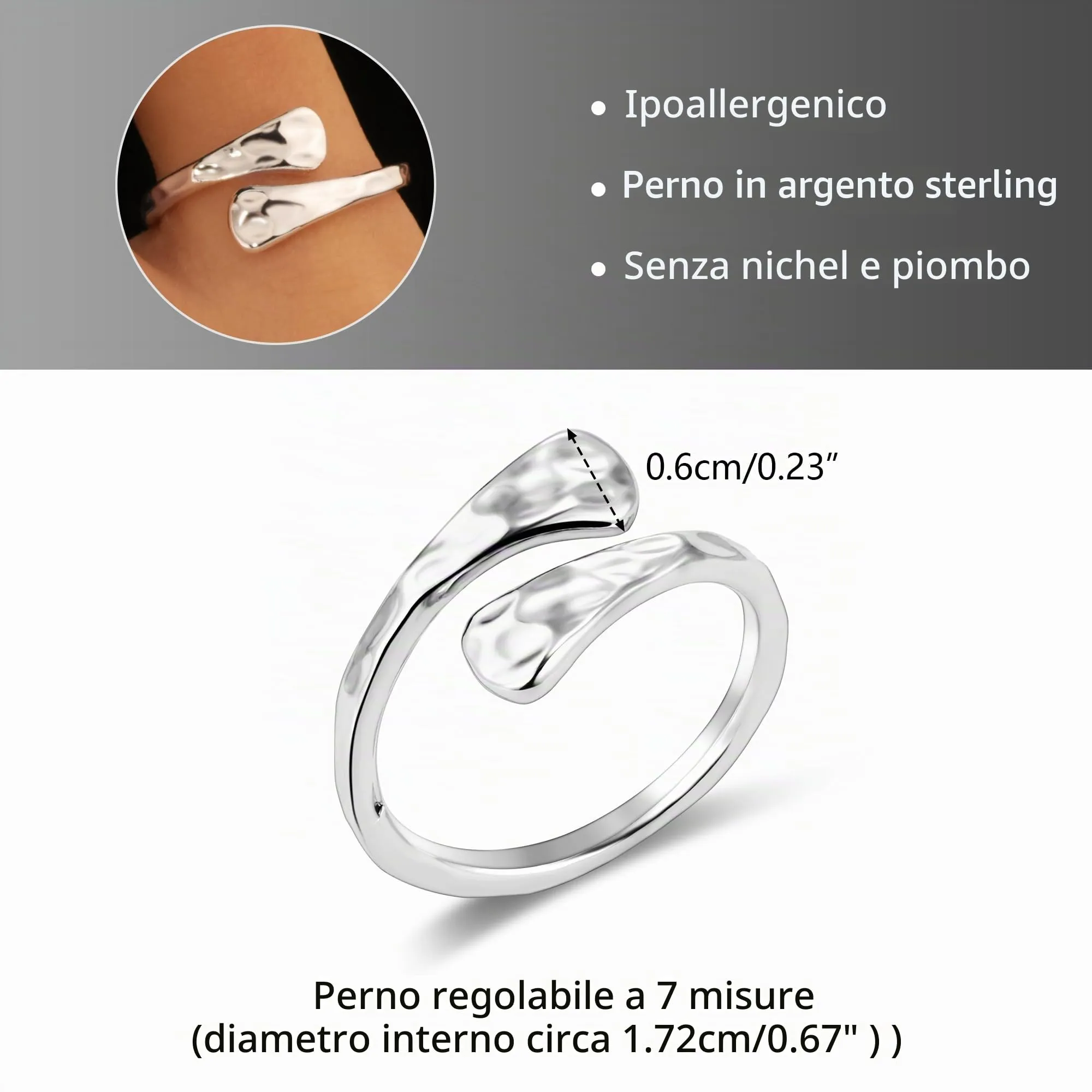 Anello Donna Acciaio Inox Argento Piatto Floreale Aperto Regolabile - immagine 5