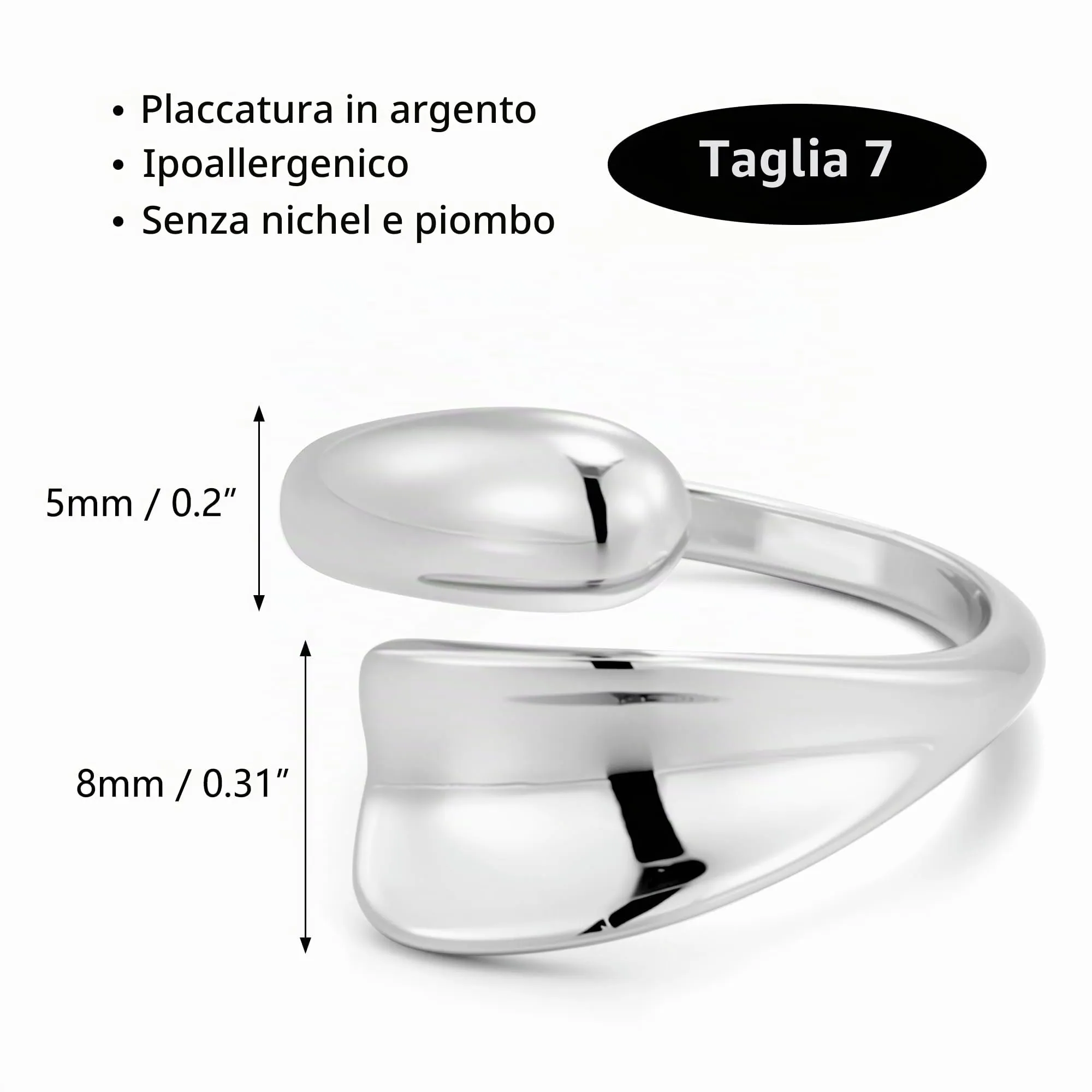 ALEXCRAFT Anello Argento Donna Piatto Goccia Chunky Aperto Regolabile - immagine 2