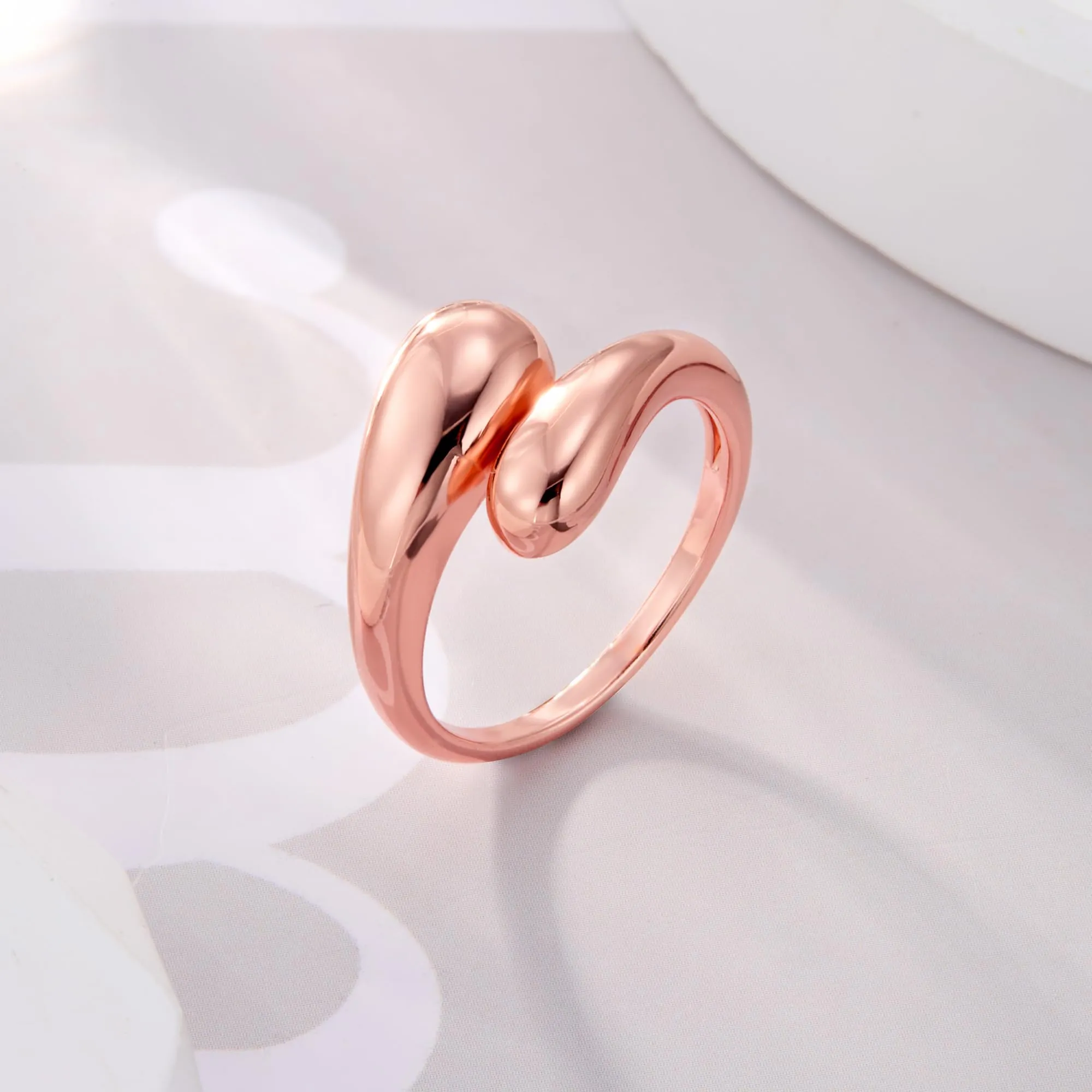 ALEXCRAFT Anello Donna Oro Rosa Doppia Goccia Aperto Regolabile - immagine 4