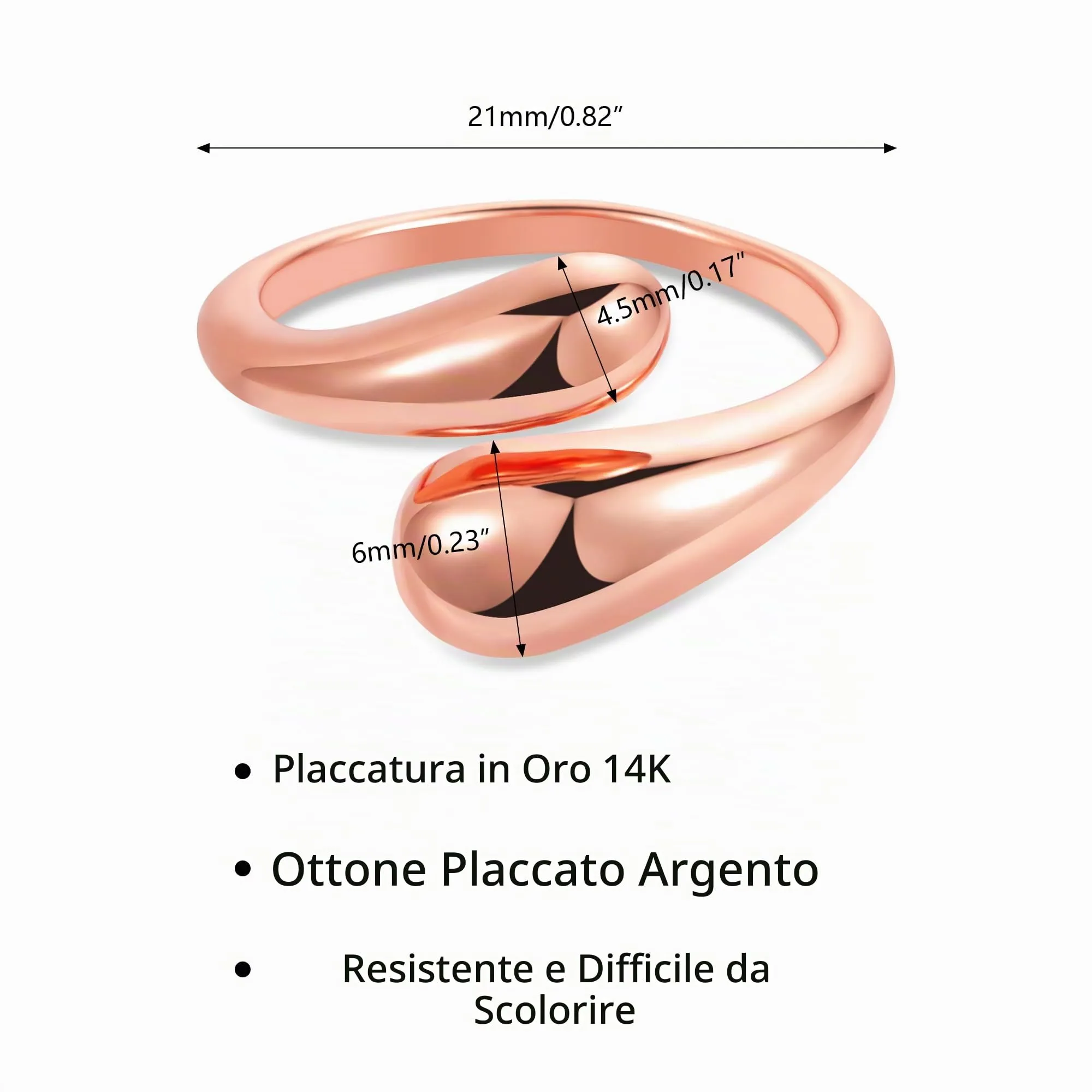 ALEXCRAFT Anello Donna Oro Rosa Doppia Goccia Aperto Regolabile - immagine 5