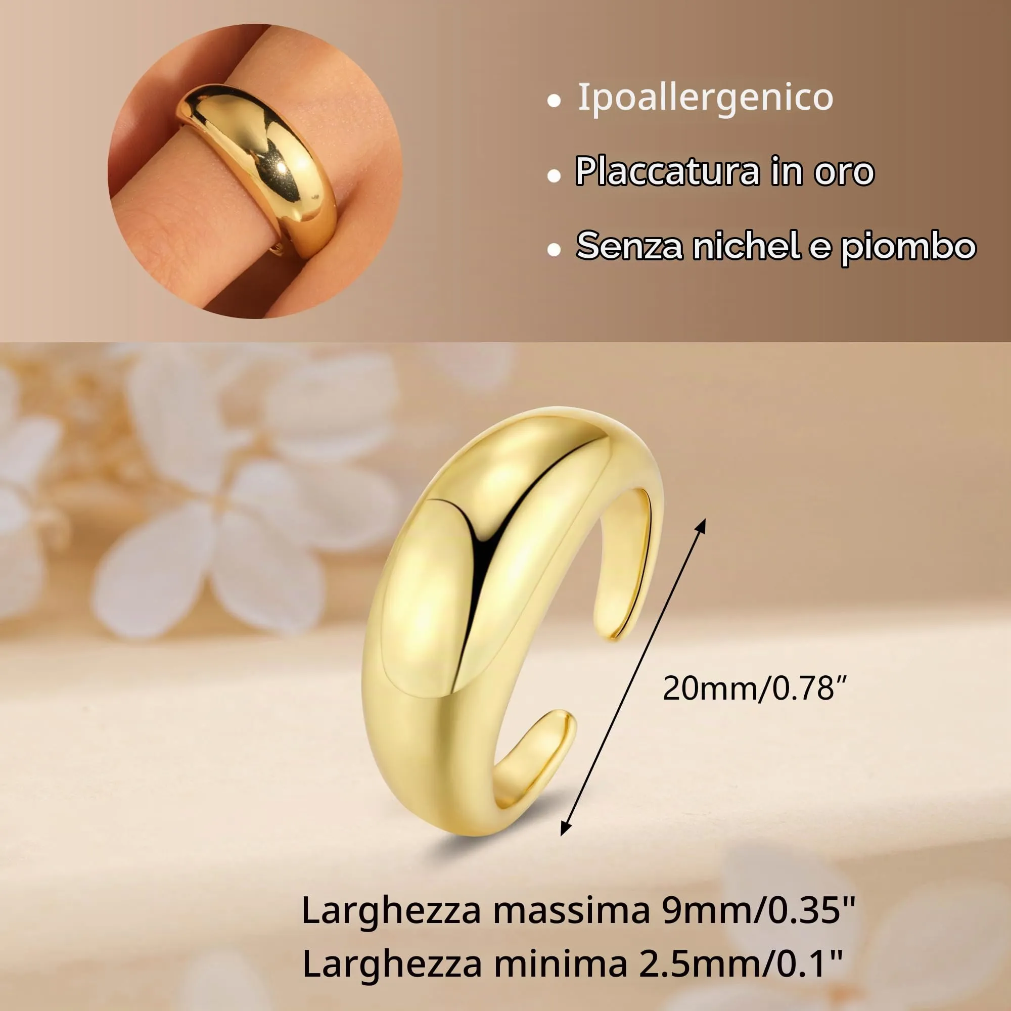 ALEXCRAFT Anello Oro Donna Chunky Liscio Aperto Regolabile da Pollice - immagine 3