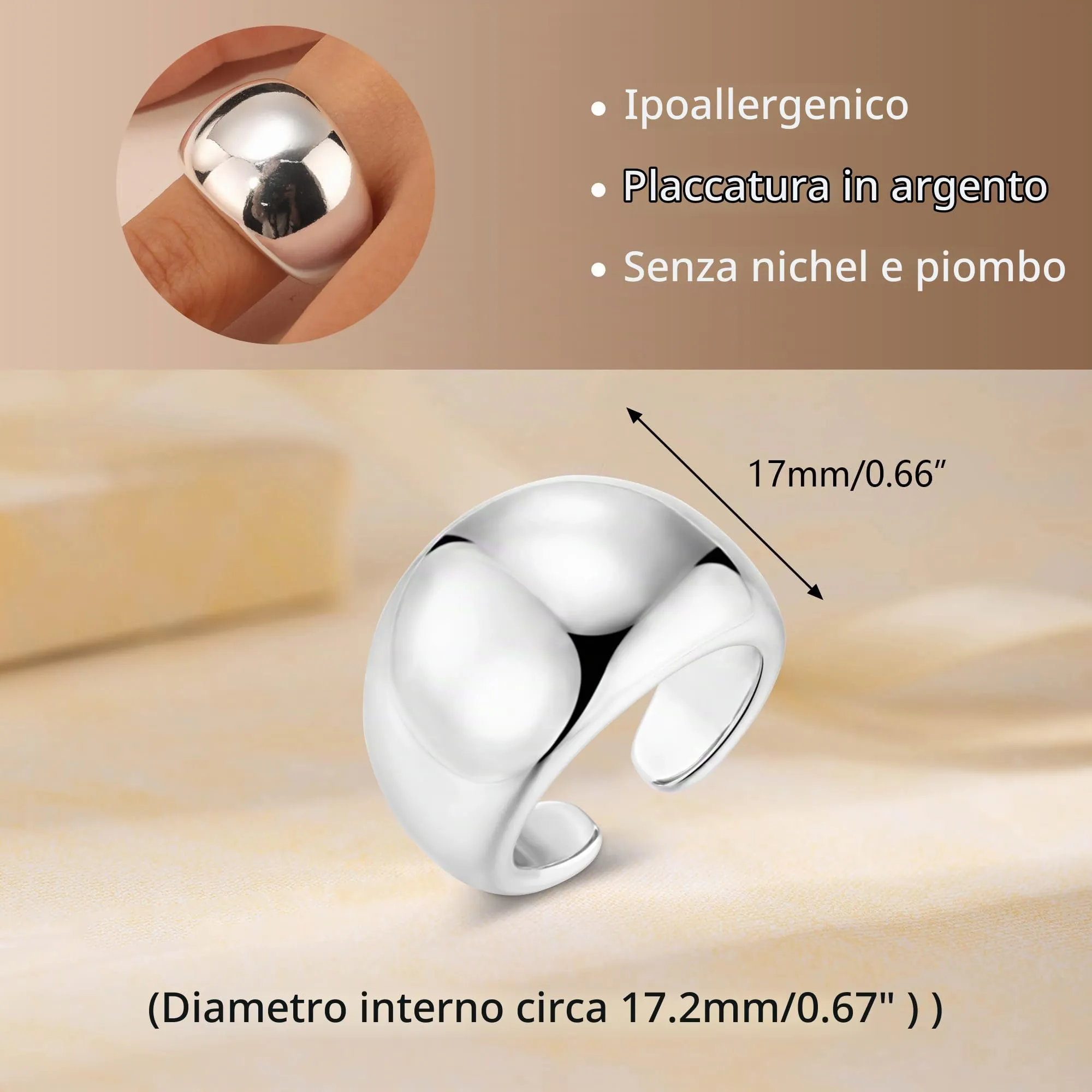 ALEXCRAFT Anello Argento Donna Largo Chunky Aperto Regolabile da Pollice - immagine 5