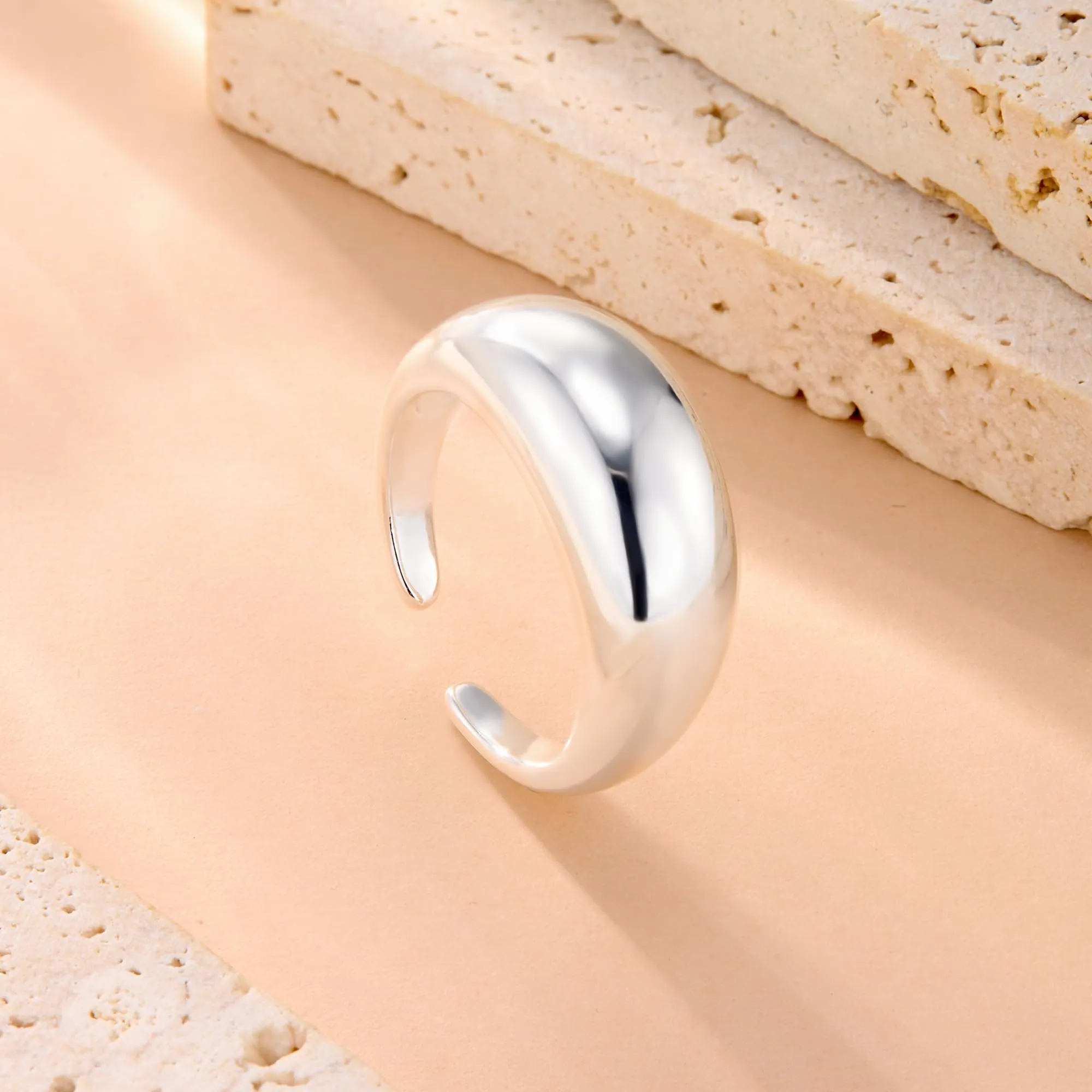 ALEXCRAFT Chunky Anello Donna Argento Liscio Aperto Regolabile da Pollice - immagine 7