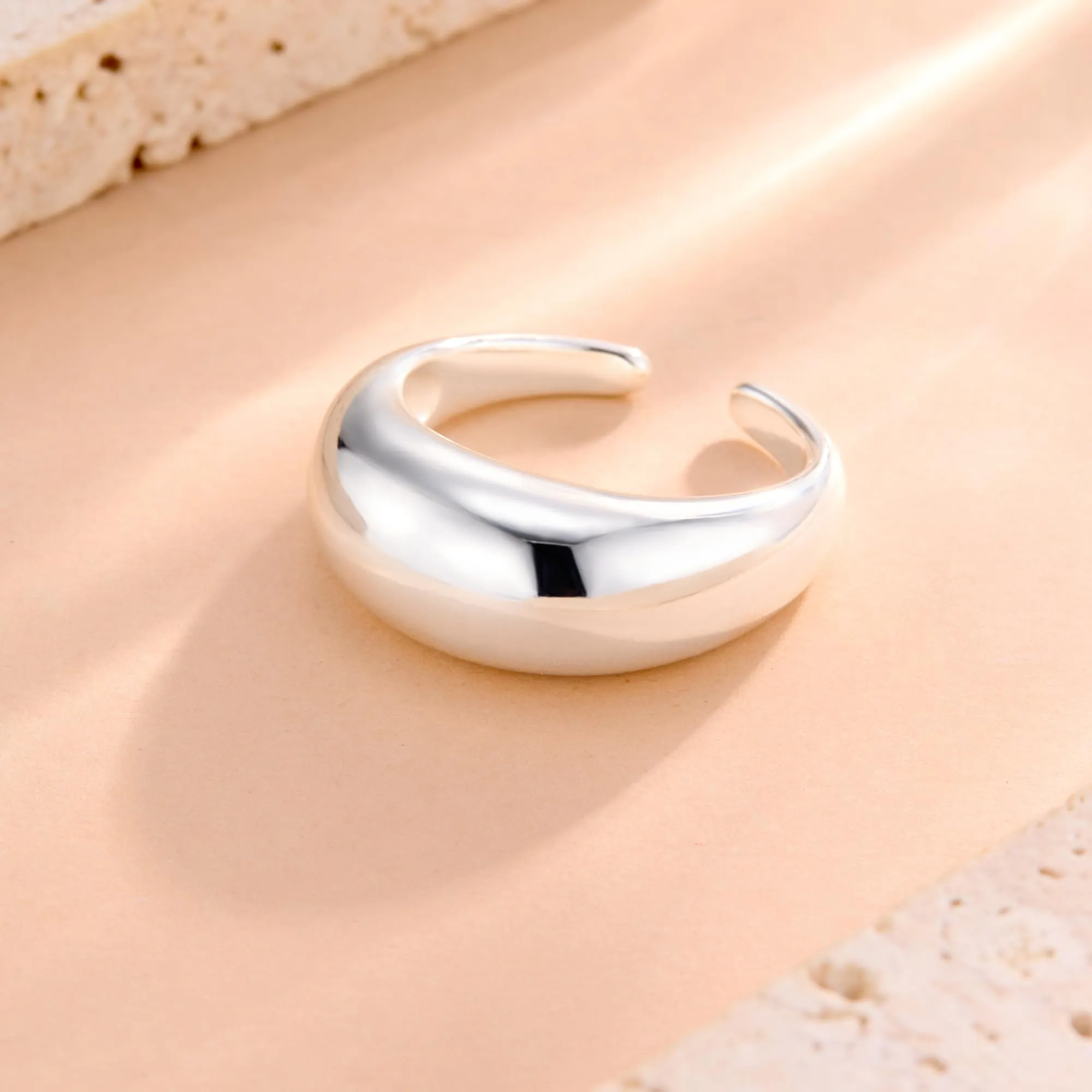 ALEXCRAFT Chunky Anello Donna Argento Liscio Aperto Regolabile da Pollice - immagine 8
