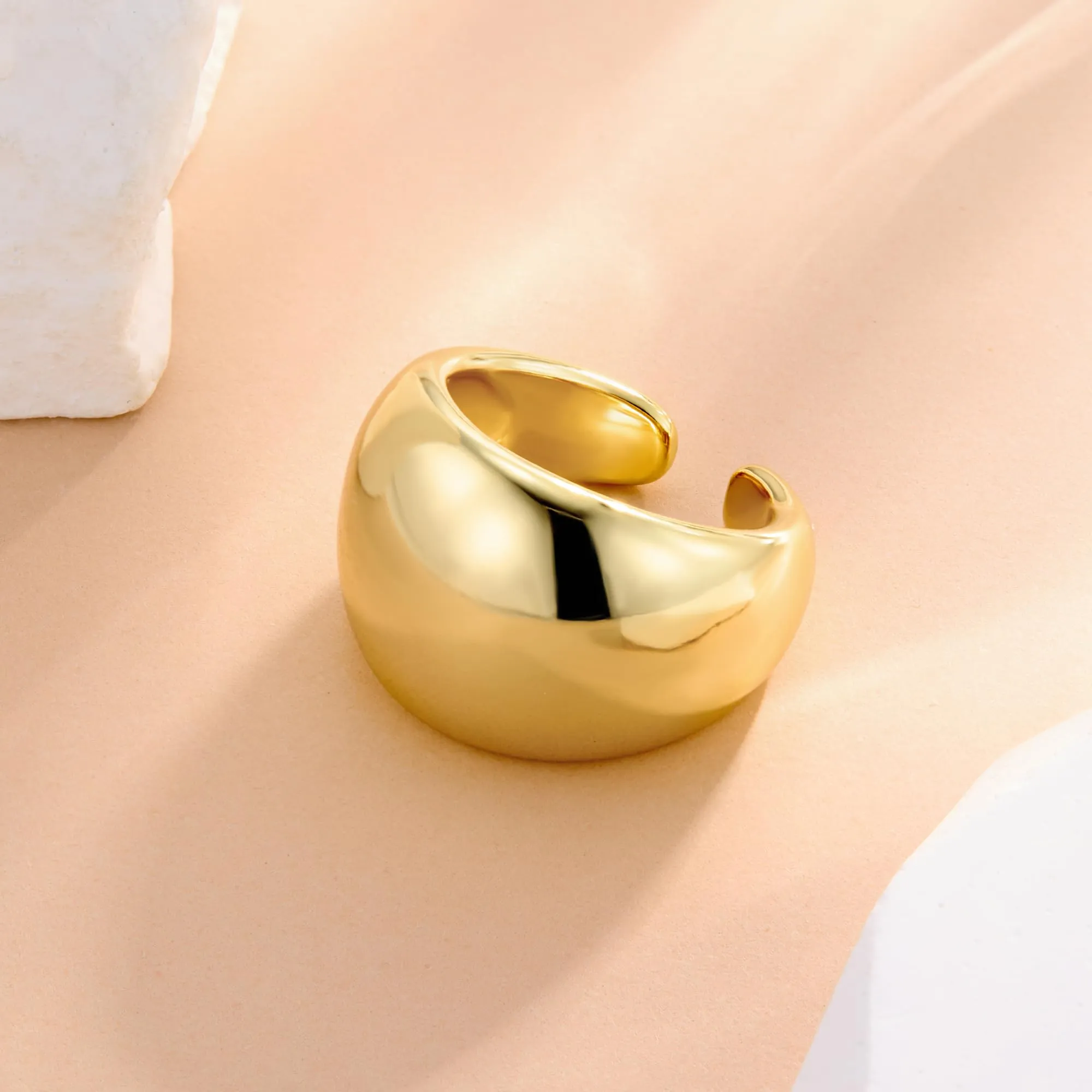 ALEXCRAFT Anello Donna Oro 18K Largo Chunky Aperto Regolabile da Pollice - immagine 3