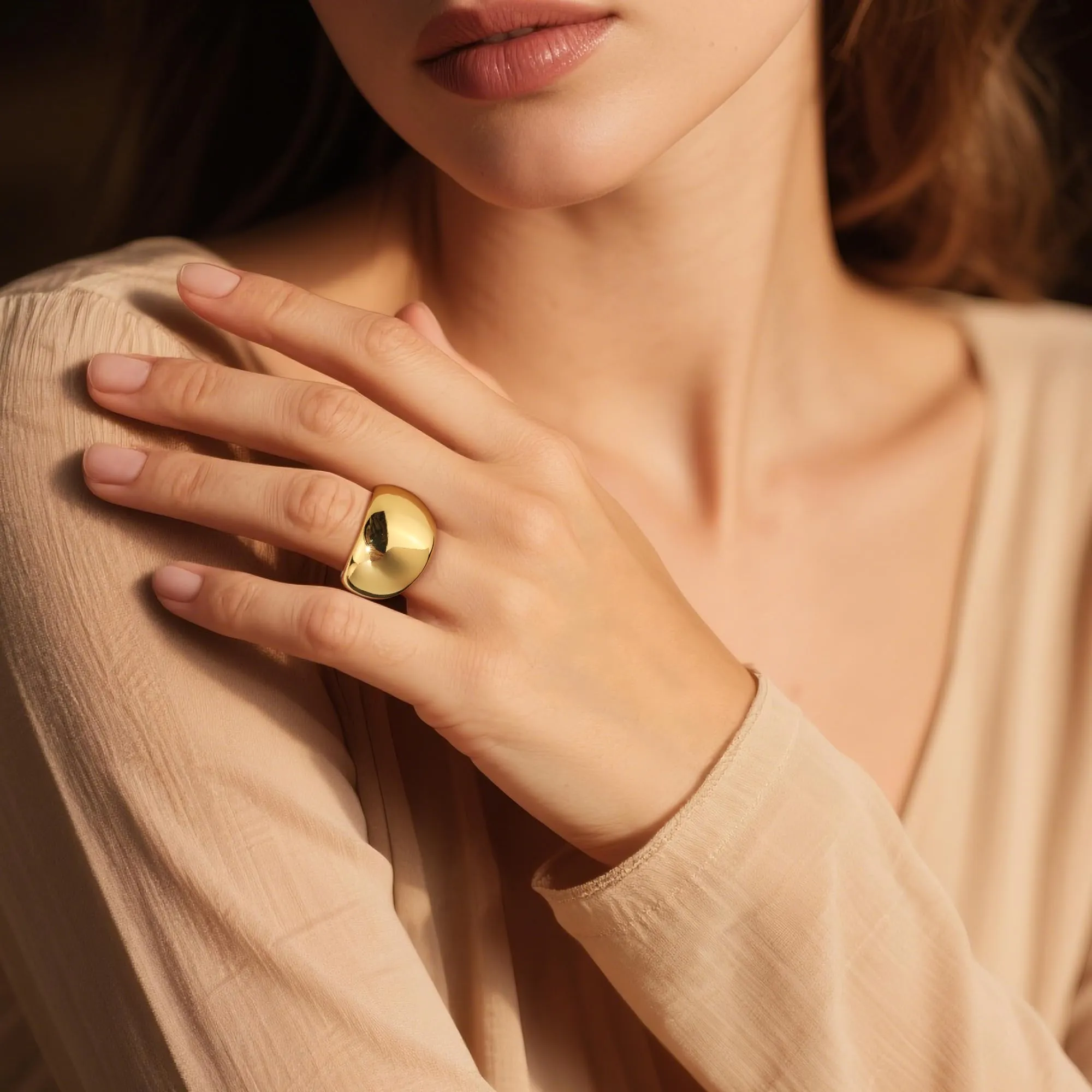 ALEXCRAFT Anello Donna Oro 18K Largo Chunky Aperto Regolabile da Pollice - immagine 5