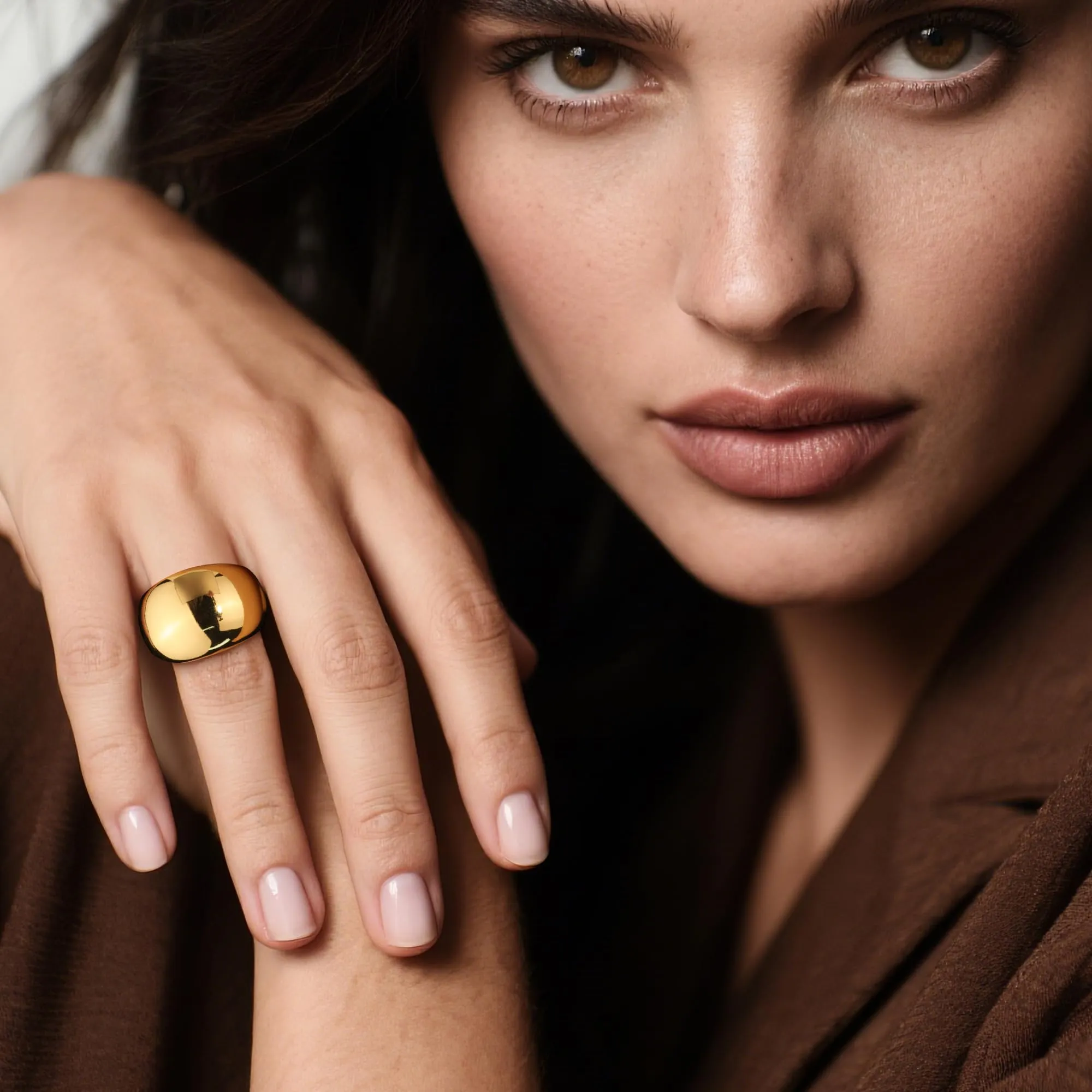 ALEXCRAFT Anello Donna Oro 18K Largo Chunky Aperto Regolabile da Pollice - immagine 6