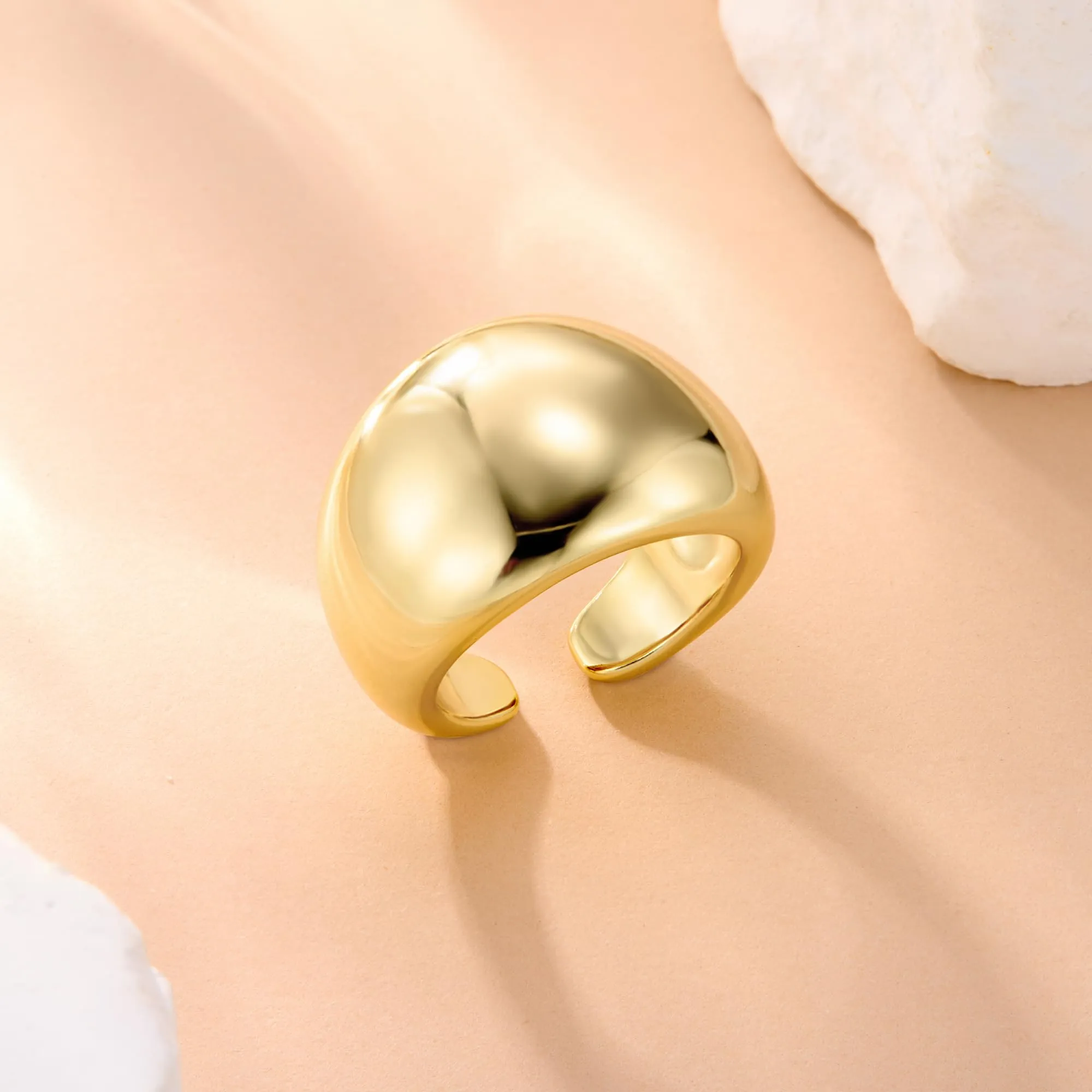 ALEXCRAFT Anello Donna Oro 18K Largo Chunky Aperto Regolabile da Pollice - immagine 8