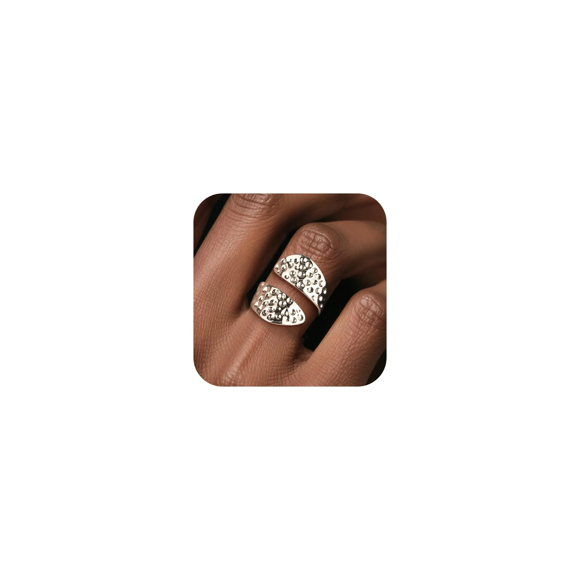 ALEXCRAFT Anello Donna Argento Martellato Chunky Aperto Regolabile - immagine 2