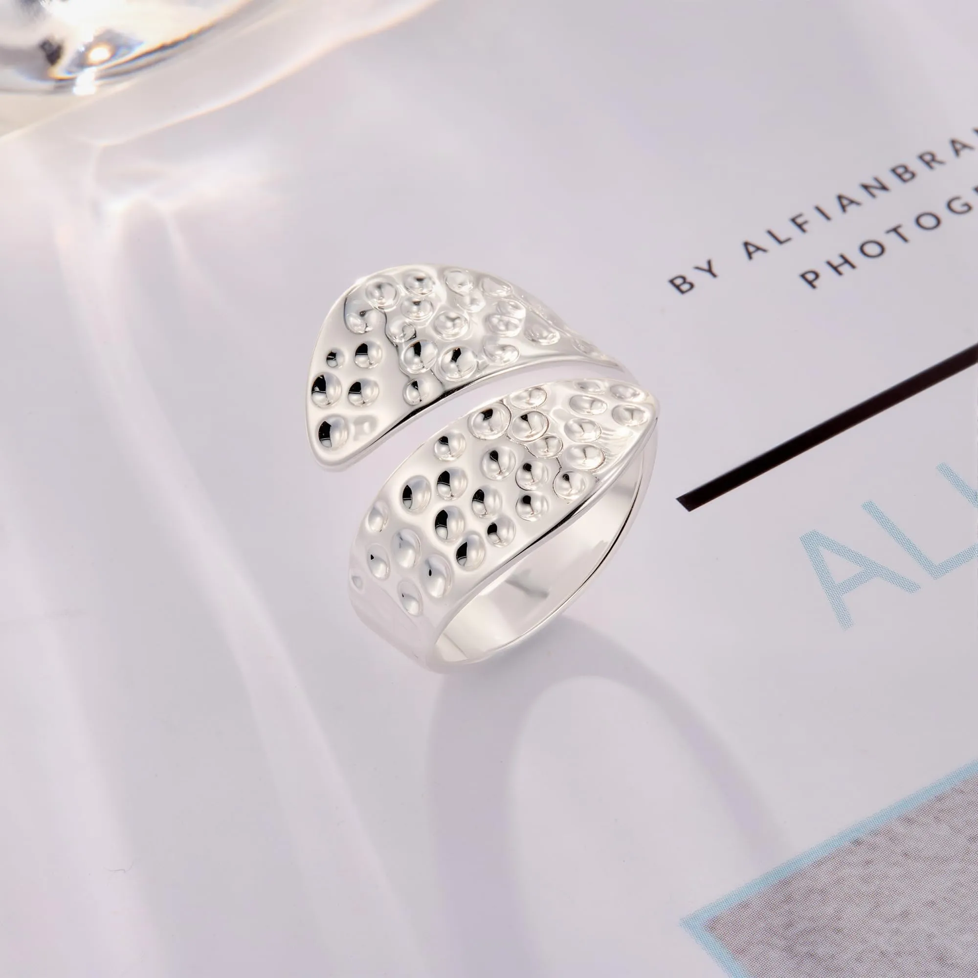 ALEXCRAFT Anello Donna Argento Martellato Chunky Aperto Regolabile - immagine 3