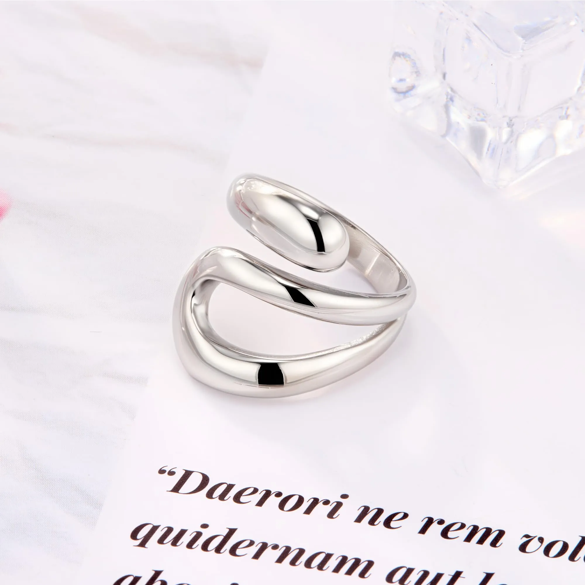 ALEXCRAFT Anello Donna Acciaio Argento Traforato Goccia Aperto Regolabile - immagine 6
