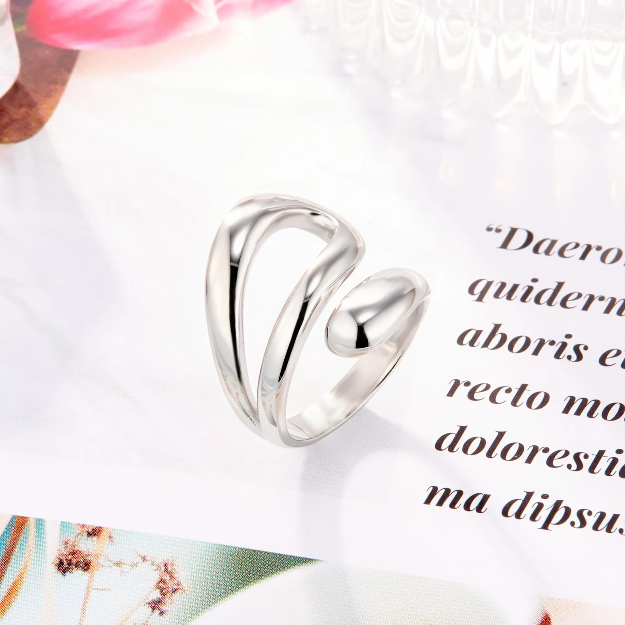 ALEXCRAFT Anello Donna Acciaio Argento Traforato Goccia Aperto Regolabile - immagine 7