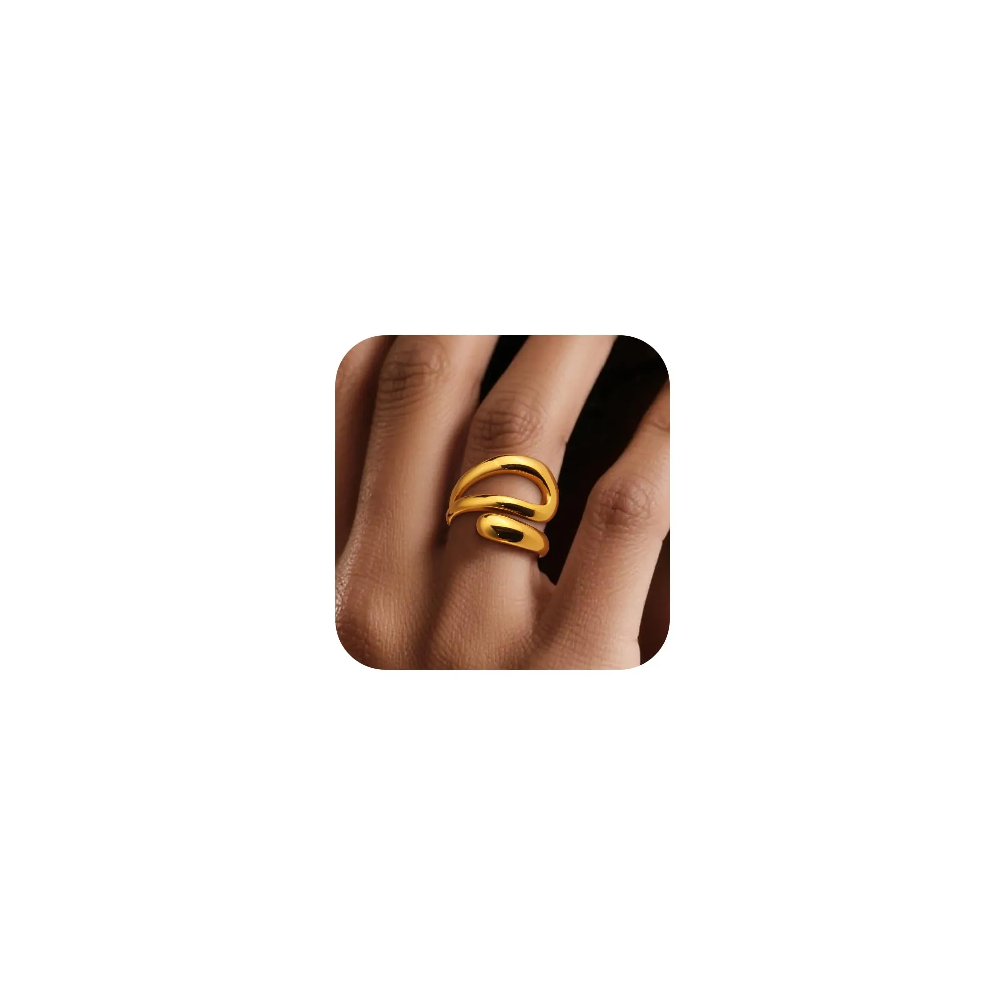 ALEXCRAFT Anello Donna Acciaio Inox Oro Traforato Goccia Aperto Regolabile - immagine 2
