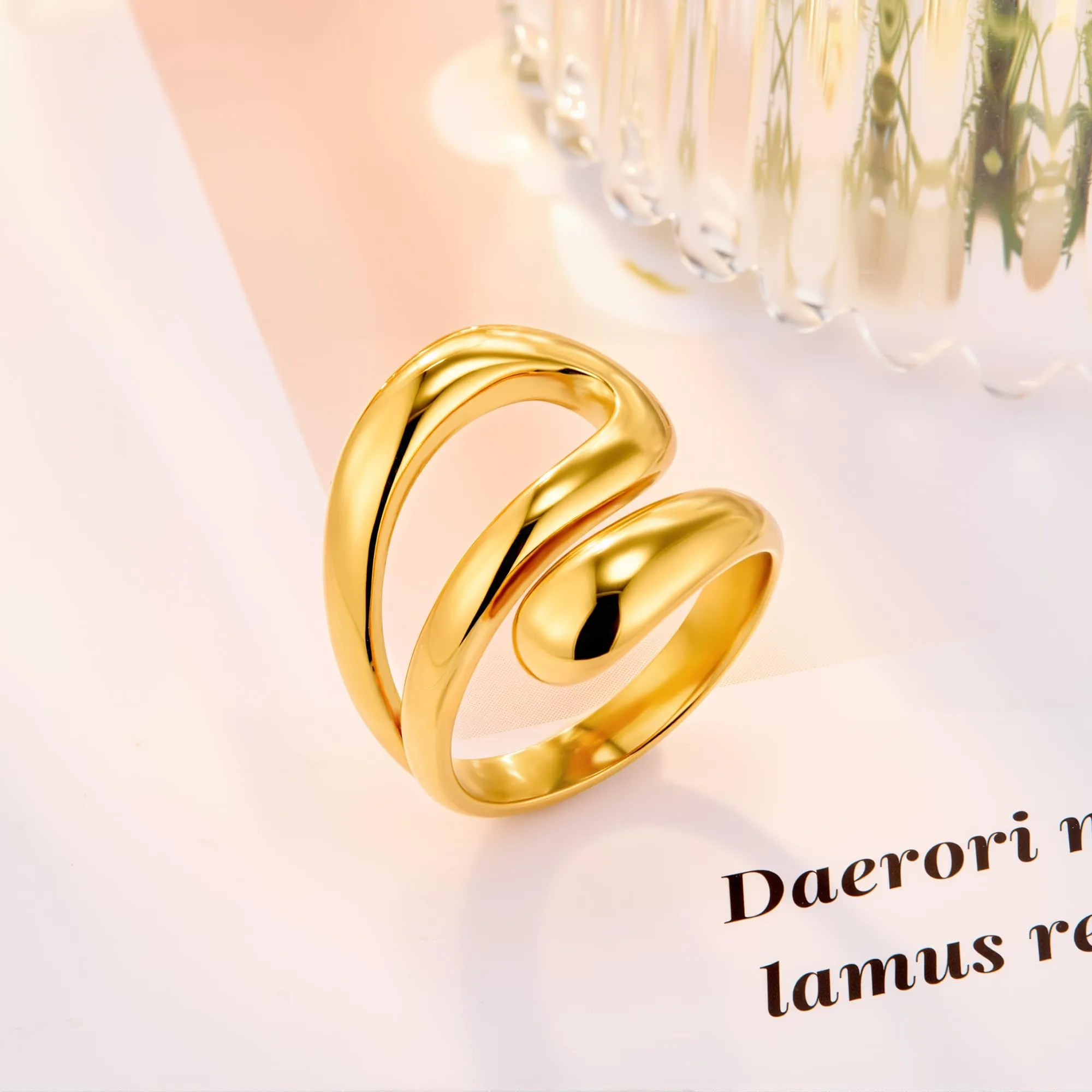 ALEXCRAFT Anello Donna Acciaio Inox Oro Traforato Goccia Aperto Regolabile - immagine 7