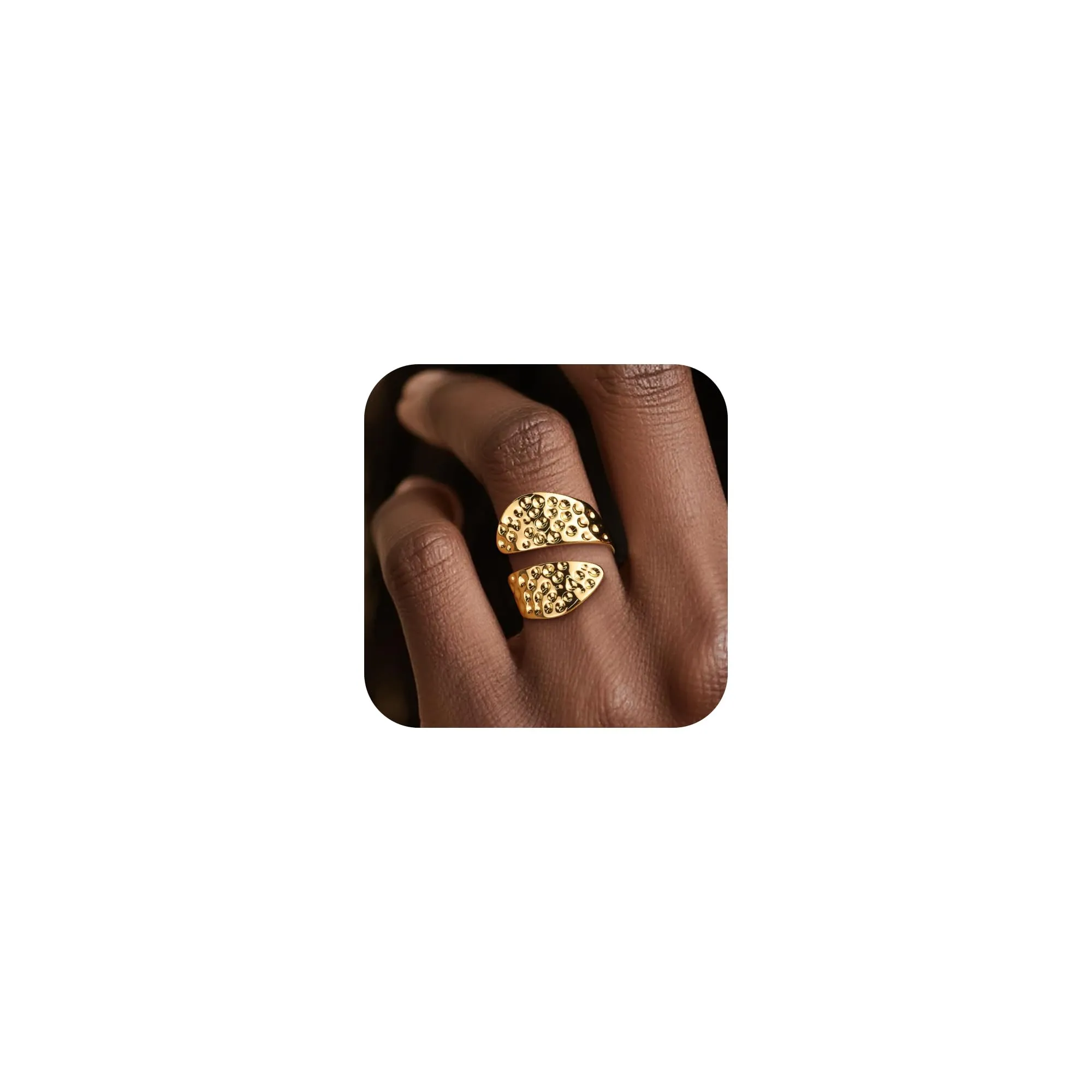 ALEXCRAFT Chunky Anello Oro Donna Martellato Aperto Regolabile - immagine 2