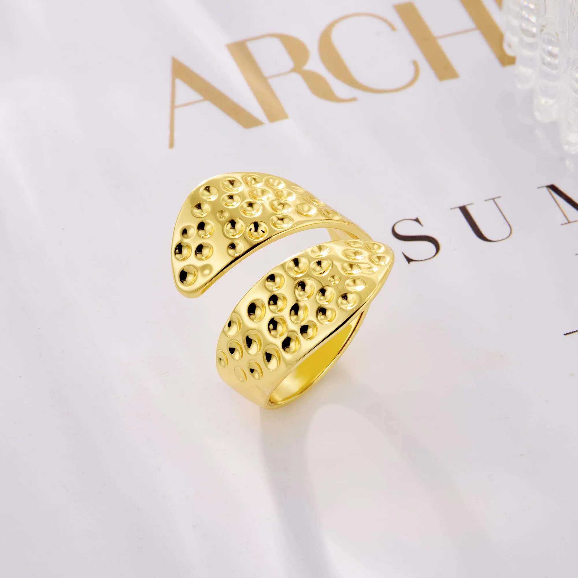 ALEXCRAFT Chunky Anello Oro Donna Martellato Aperto Regolabile - immagine 3