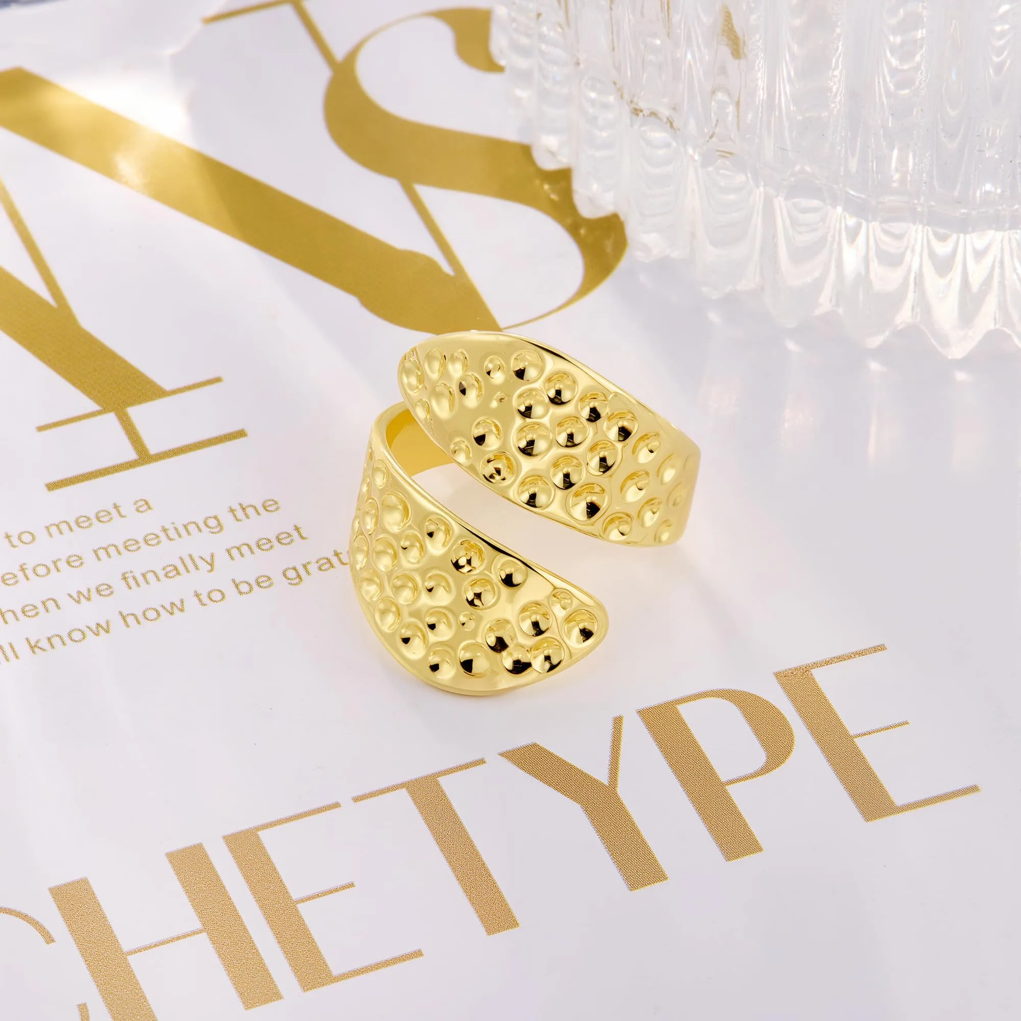 ALEXCRAFT Chunky Anello Oro Donna Martellato Aperto Regolabile - immagine 4