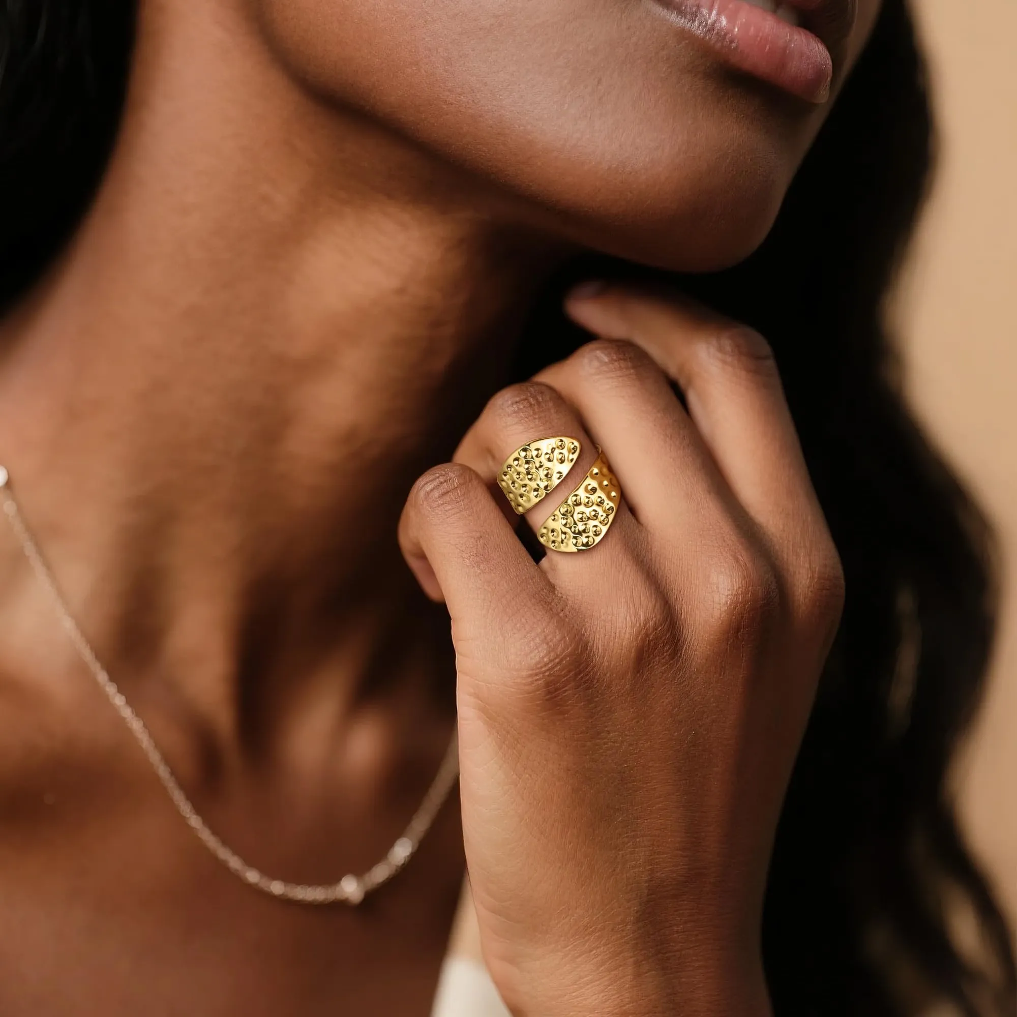 ALEXCRAFT Chunky Anello Oro Donna Martellato Aperto Regolabile - immagine 6