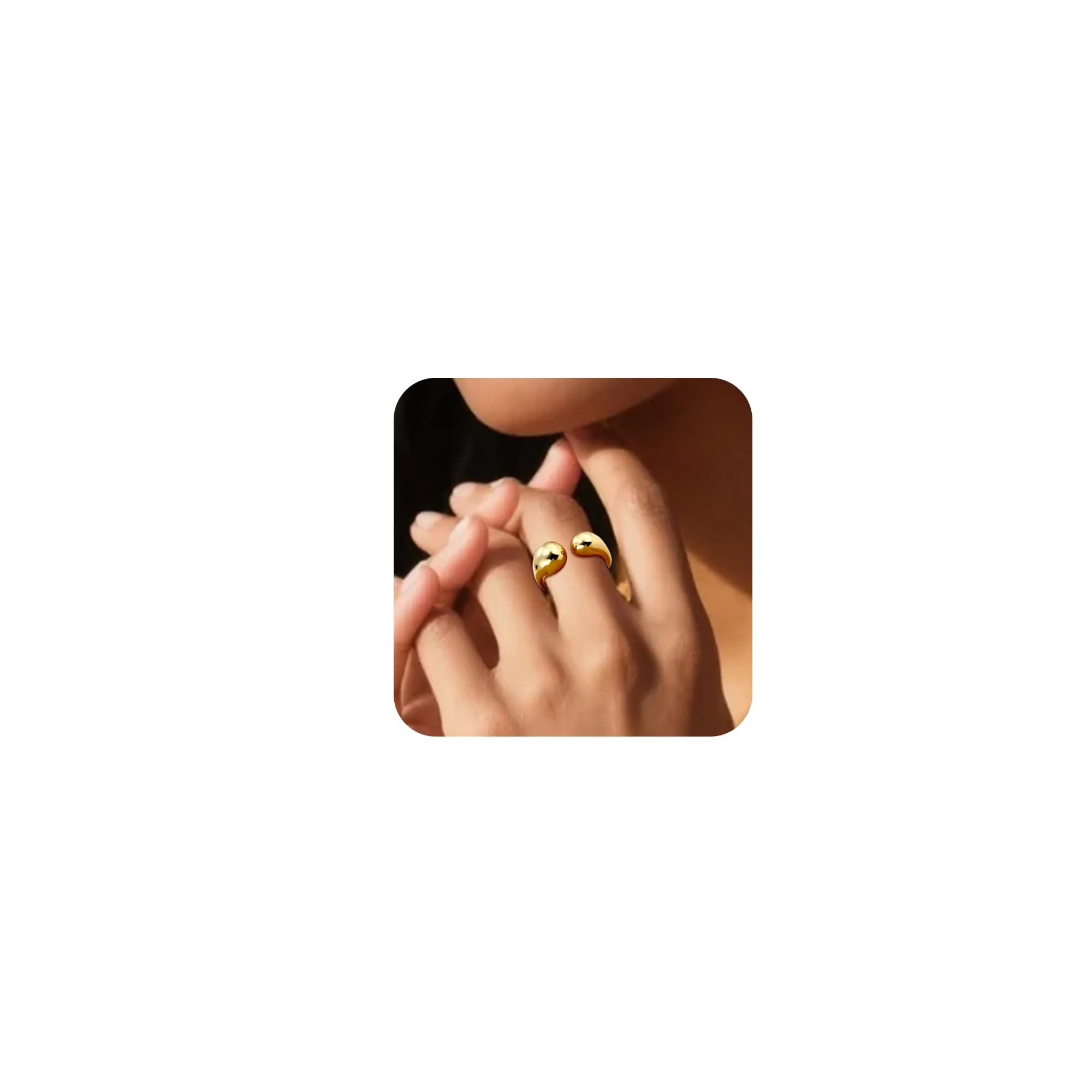 ALEXCRAFT Anello Donna Oro 18K Doppia Goccia Largo Aperto Regolabile - immagine 2