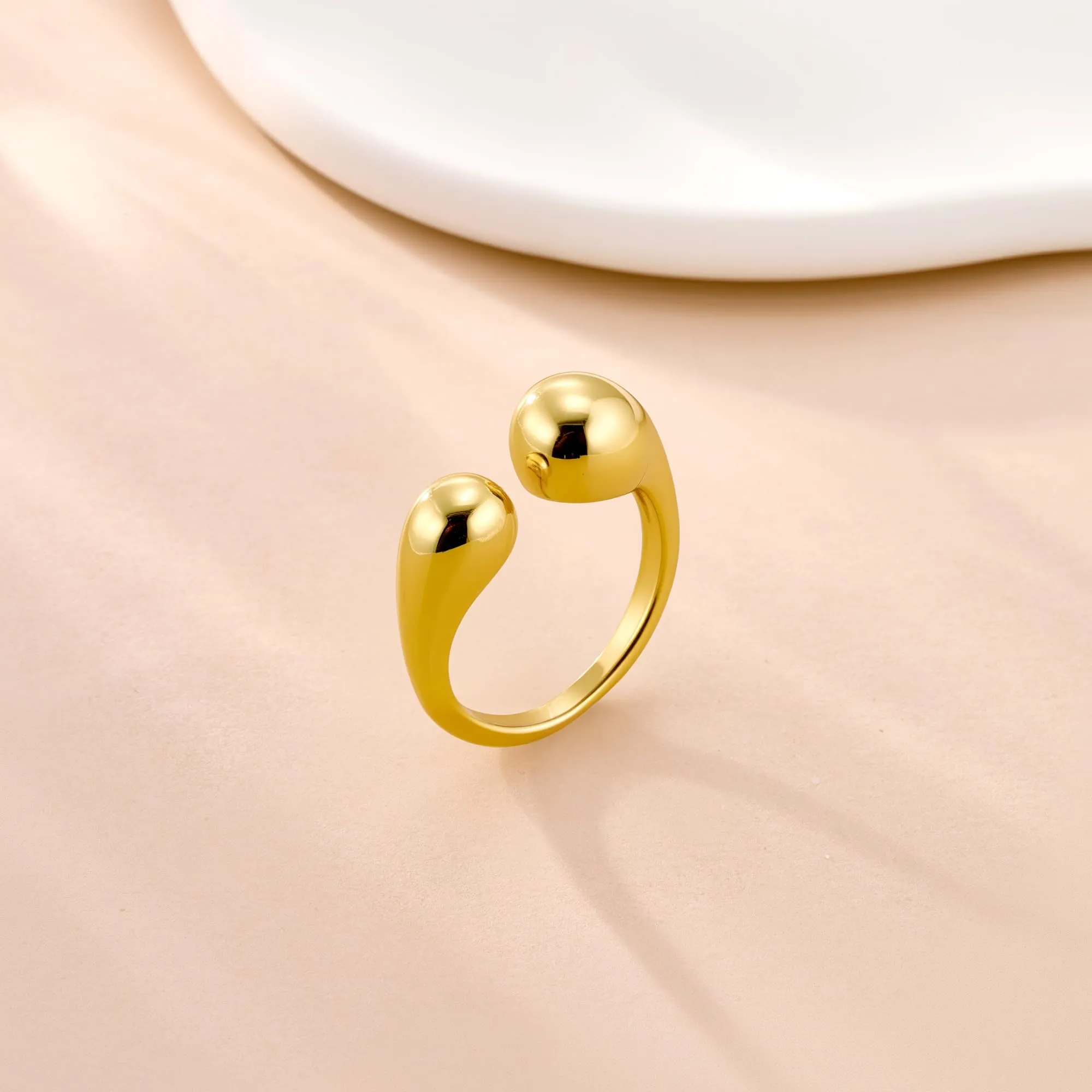 ALEXCRAFT Anello Donna Oro 18K Doppia Goccia Largo Aperto Regolabile - immagine 3
