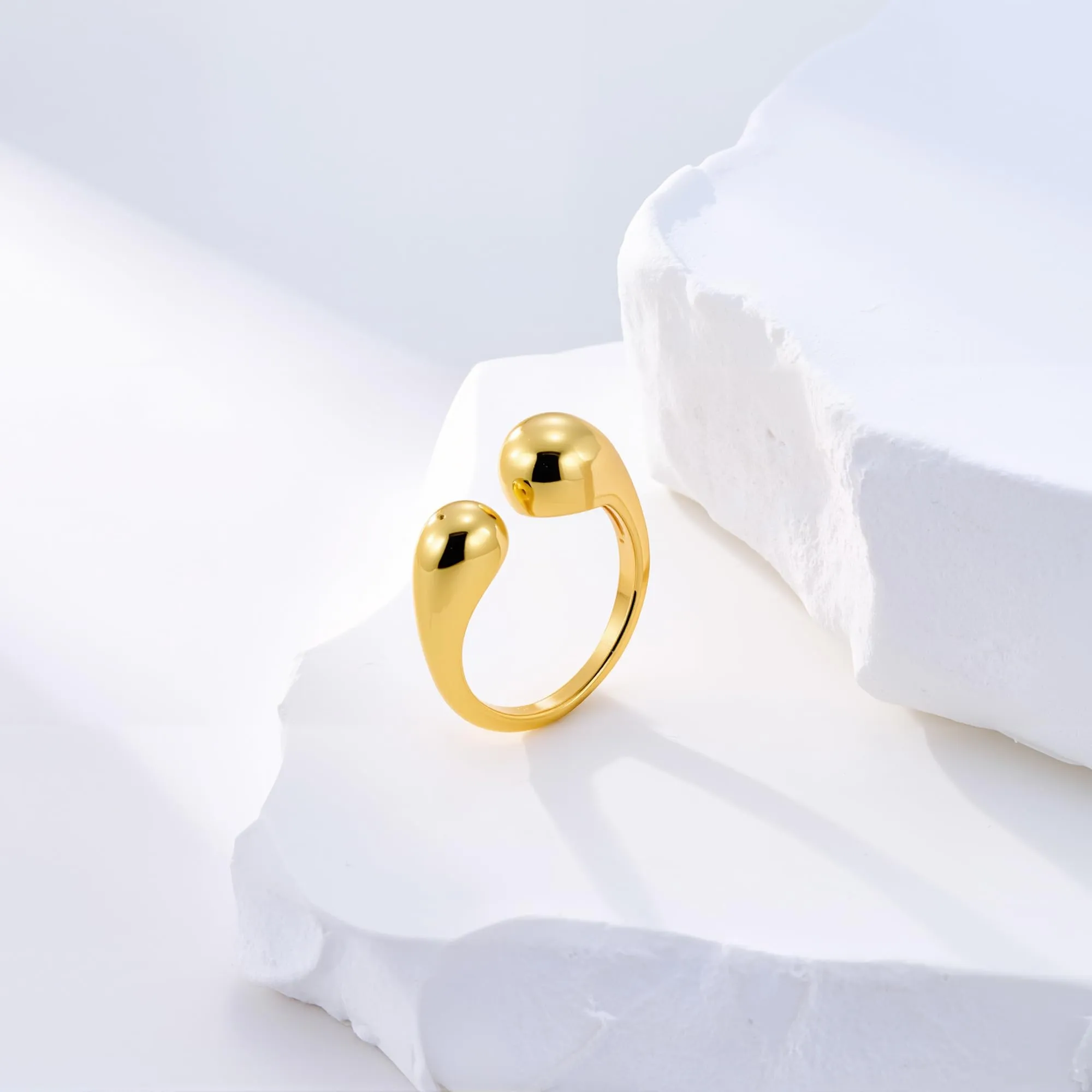 ALEXCRAFT Anello Donna Oro 18K Doppia Goccia Largo Aperto Regolabile - immagine 4