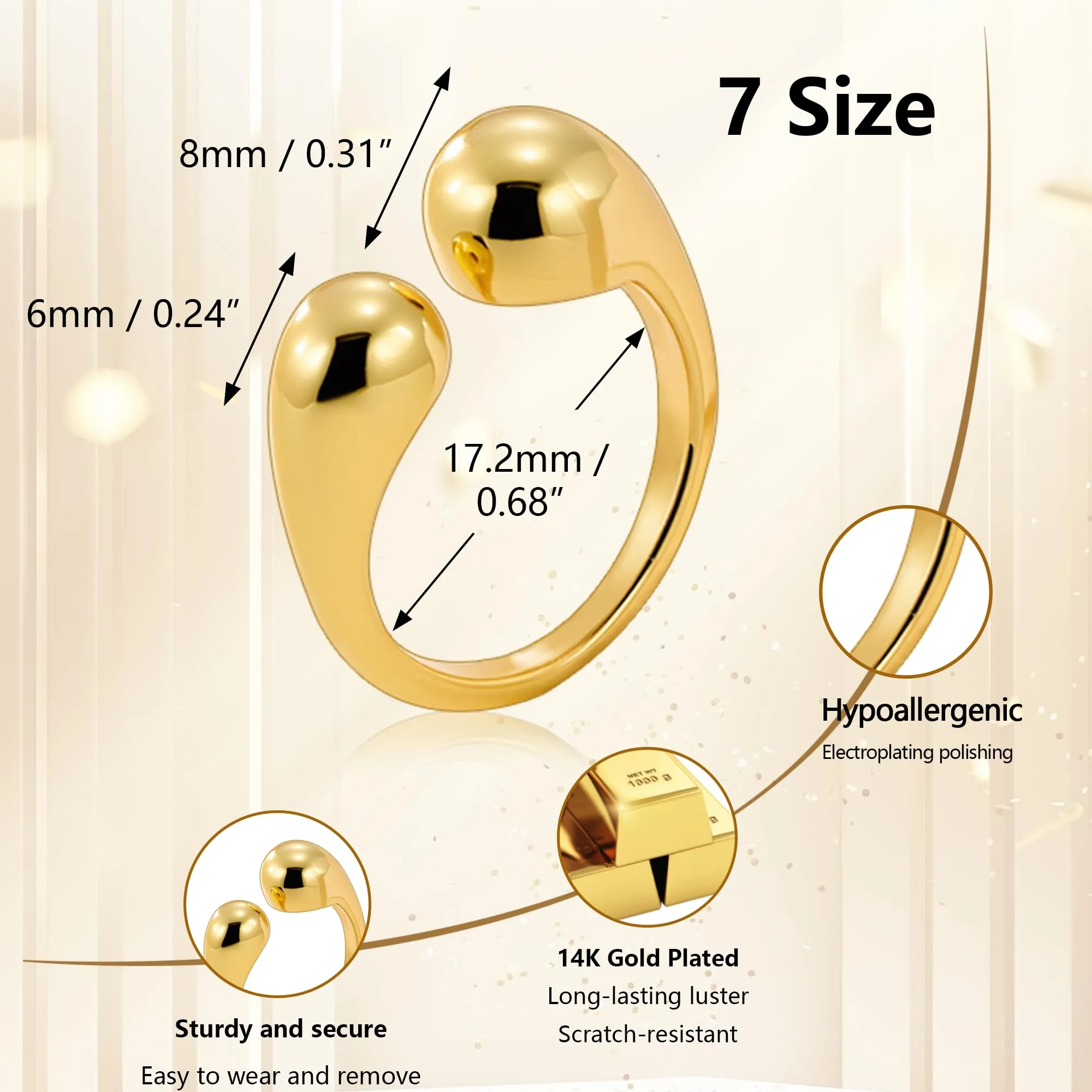 ALEXCRAFT Anello Donna Oro 18K Doppia Goccia Largo Aperto Regolabile - immagine 5