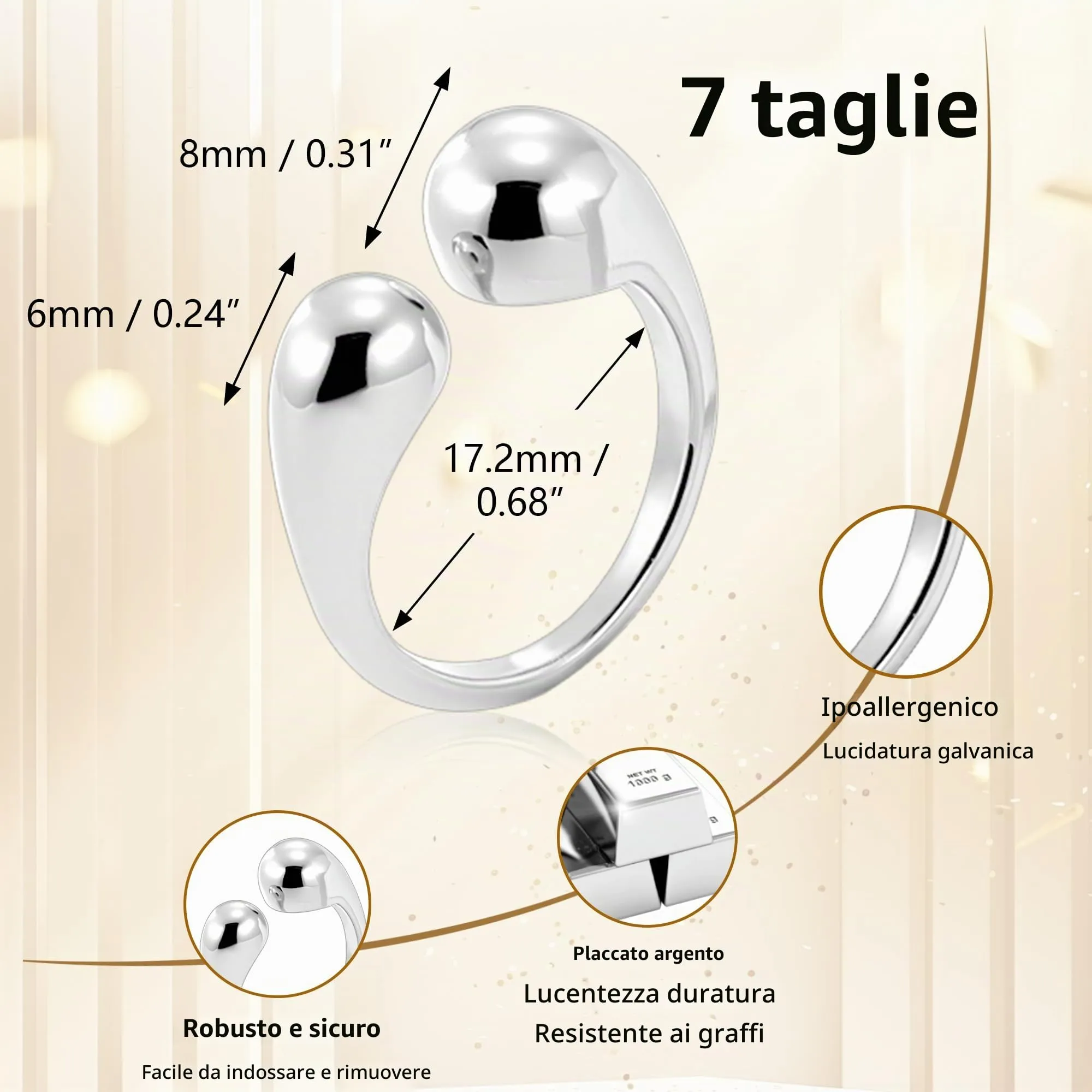 ALEXCRAFT Anello Argento Donna Doppia Goccia Largo Aperto Regolabile - immagine 5