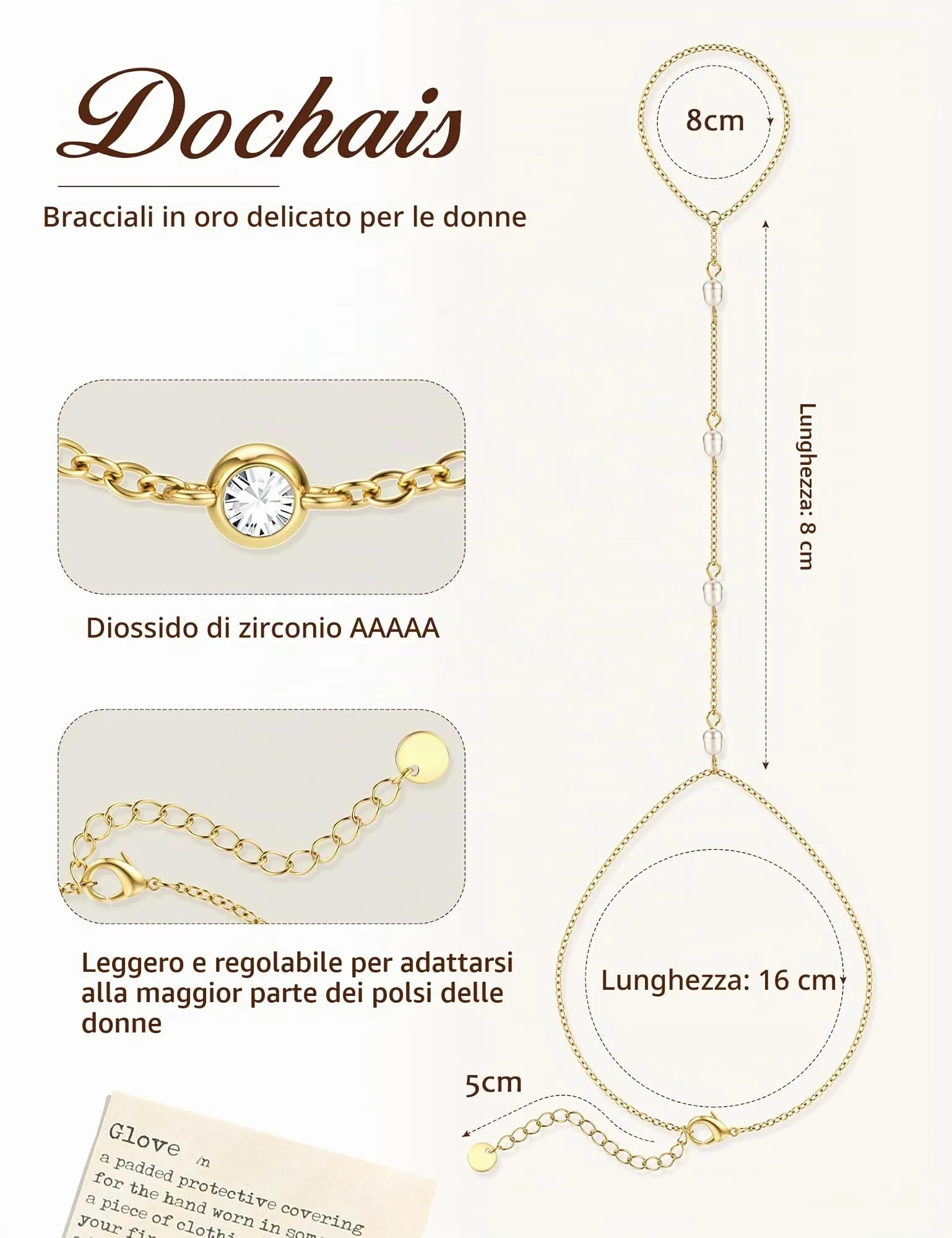 Dochais Braccialetti Donna, Braccialetto Mano con Anello - immagine 2