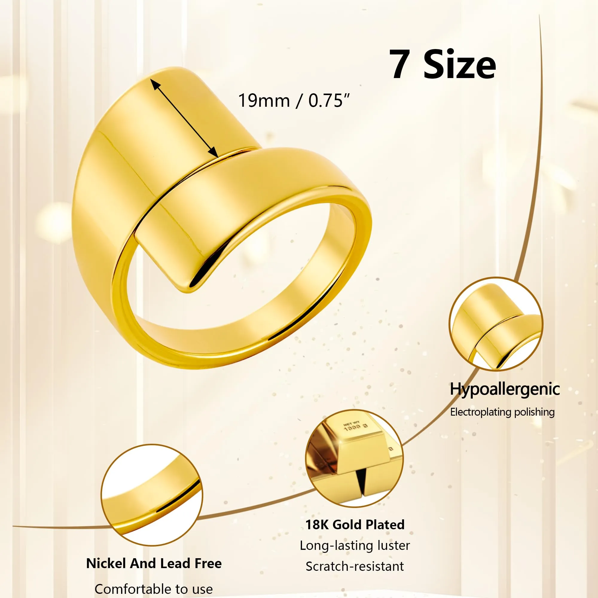 ALEXCRAFT Anello Donna Oro 18K Largo Chunky Liscio Chiuso Taglia 7 - immagine 5
