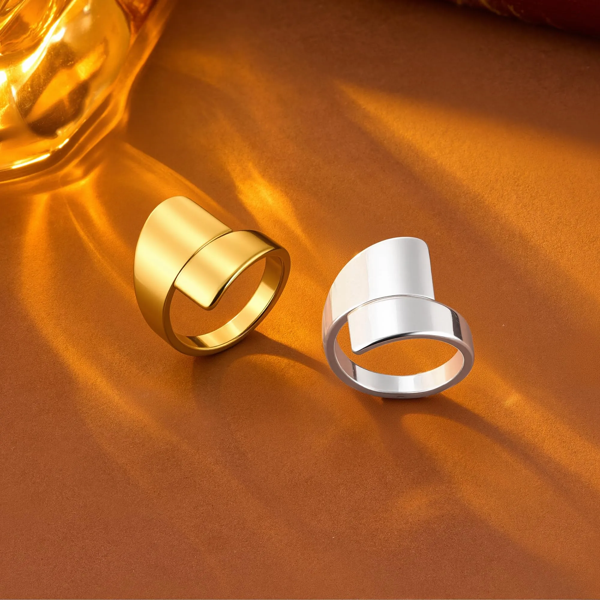 ALEXCRAFT Anello Donna Oro 18K Largo Chunky Liscio Chiuso Taglia 7 - immagine 7