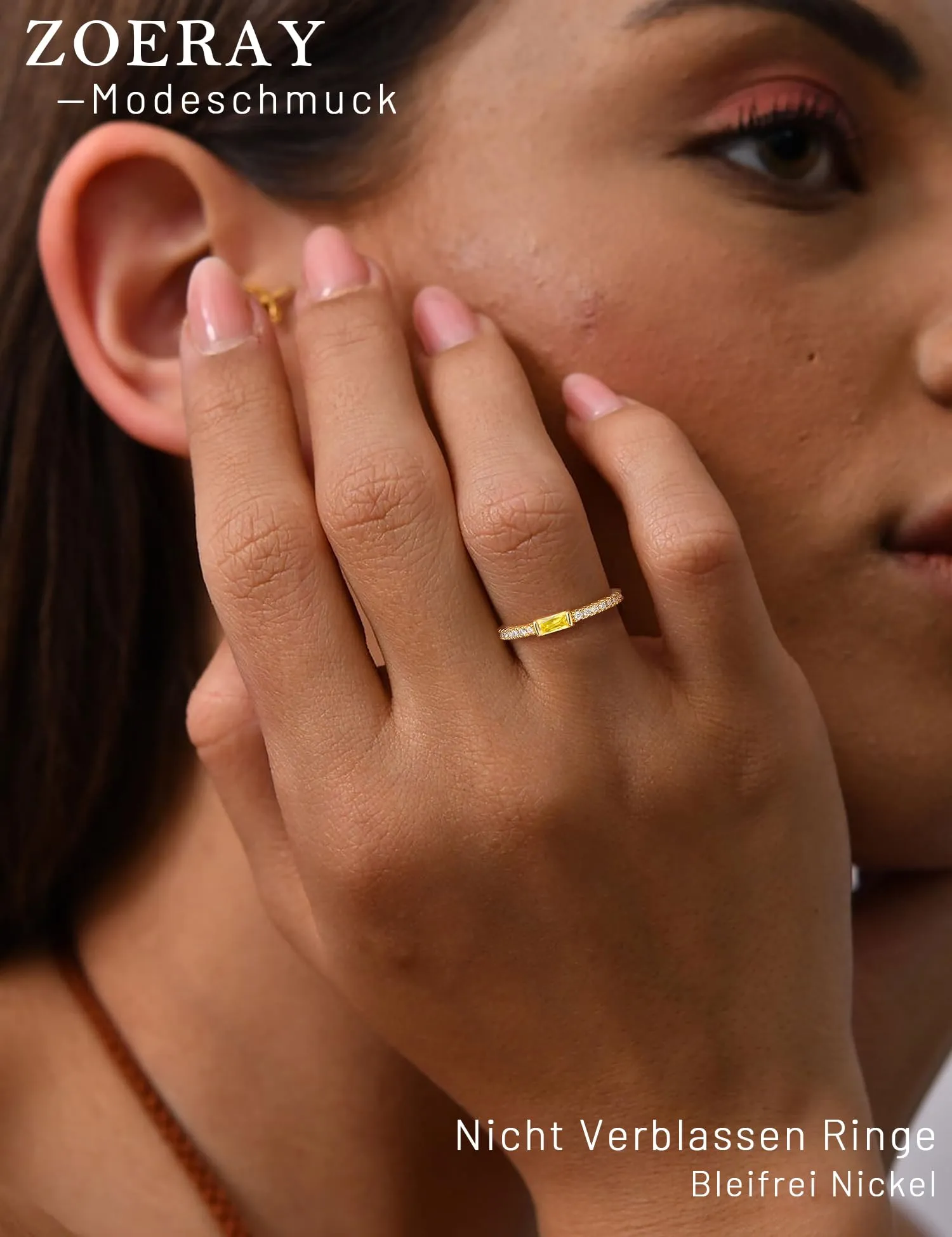 ZOERAY Anelli Donna con Pierre D'anniversaire Anello Oro Donna 18k con Moissanite Acquamarina Ametista Fedine Fidanzamento Fedi Nuziali Anello con Pietra Verde Mignolo Pollice Regalo Compleanno - immagine 2