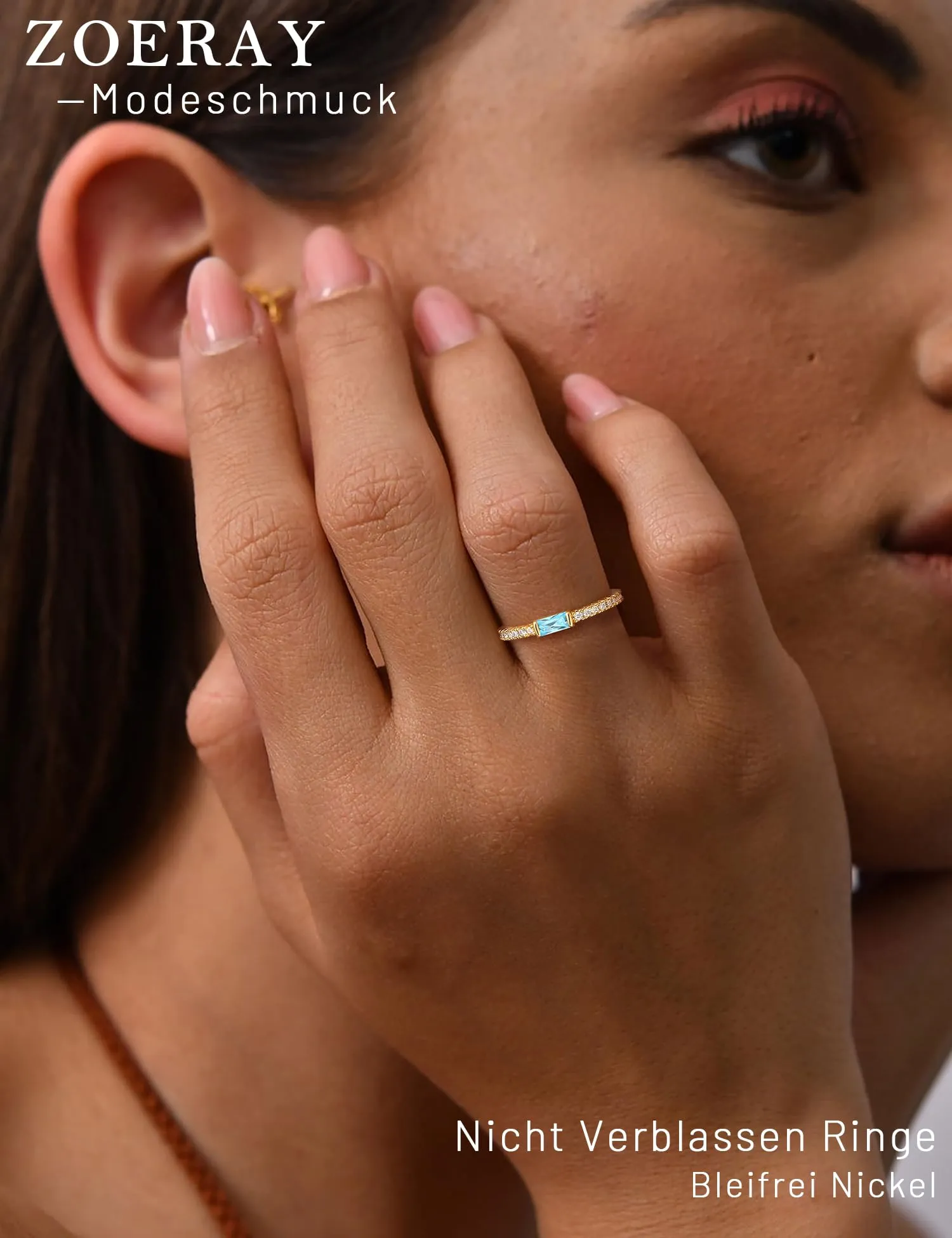 ZOERAY Anelli Donna con Pierre D'anniversaire Anello Oro Donna 18k con Moissanite Acquamarina Ametista Fedine Fidanzamento Fedi Nuziali Anello con Pietra Verde Mignolo Pollice Regalo Compleanno - immagine 2