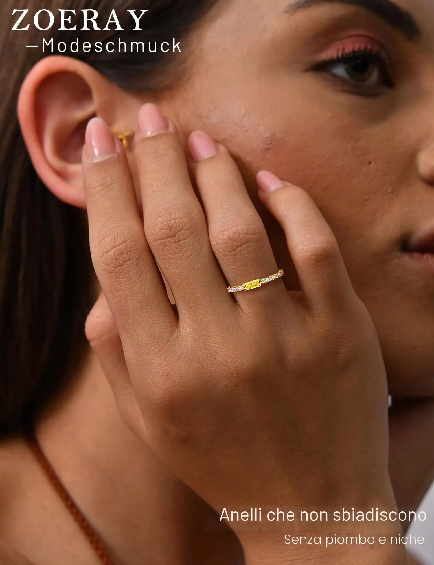 ZOERAY Anelli Donna con Pierre D'anniversaire Anello Oro Donna 18k con Moissanite Acquamarina Ametista Fedine Fidanzamento Fedi Nuziali Anello con Pietra Verde Mignolo Pollice Regalo Compleanno - immagine 2