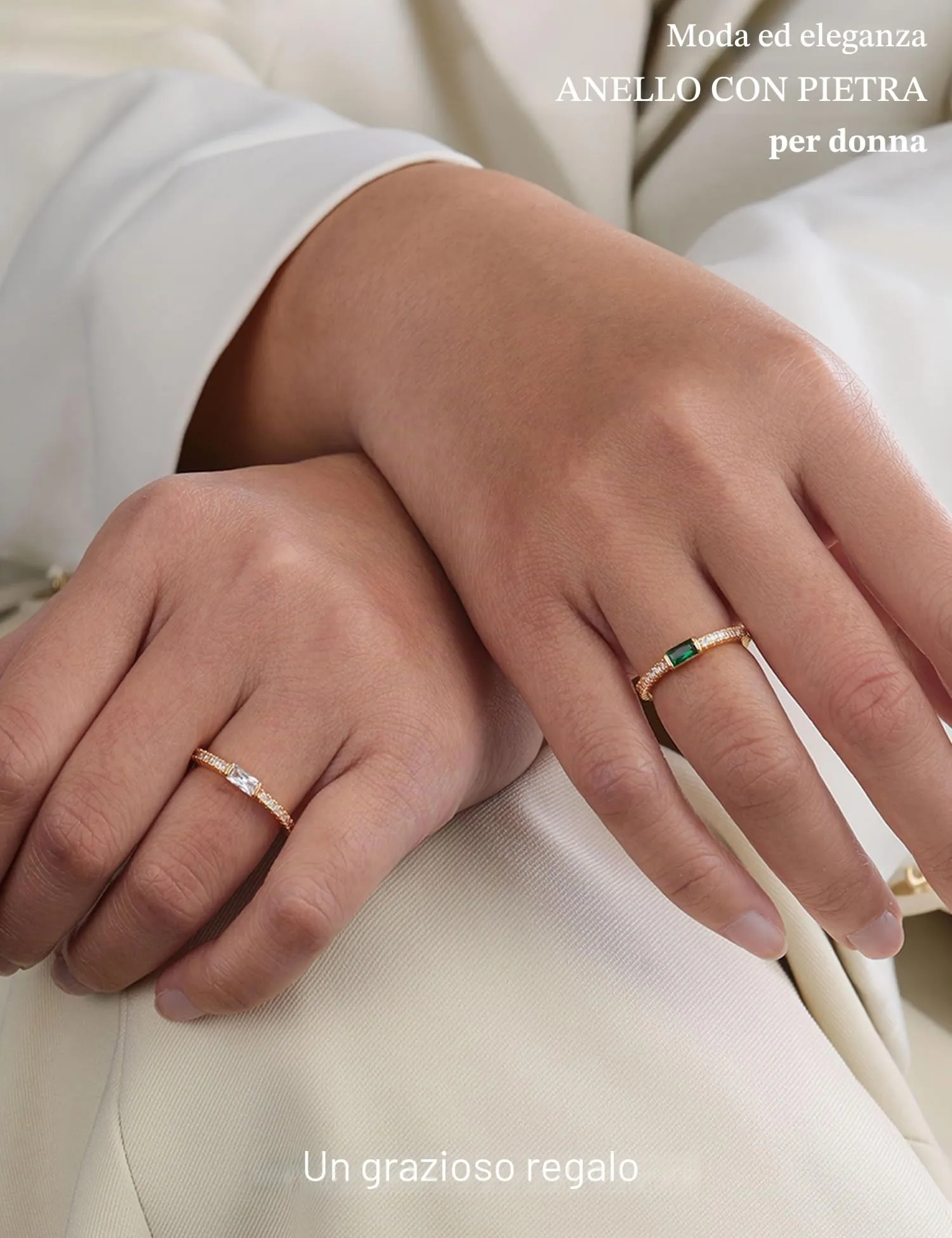 ZOERAY Anelli Donna con Pierre D'anniversaire Anello Oro Donna 18k con Moissanite Acquamarina Ametista Fedine Fidanzamento Fedi Nuziali Anello con Pietra Verde Mignolo Pollice Regalo Compleanno - immagine 3