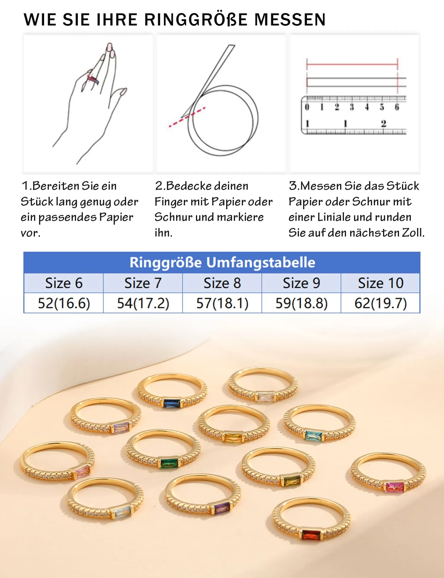 ZOERAY Anelli Donna con Pierre D'anniversaire Anello Oro Donna 18k con Moissanite Acquamarina Ametista Fedine Fidanzamento Fedi Nuziali Anello con Pietra Verde Mignolo Pollice Regalo Compleanno - immagine 4