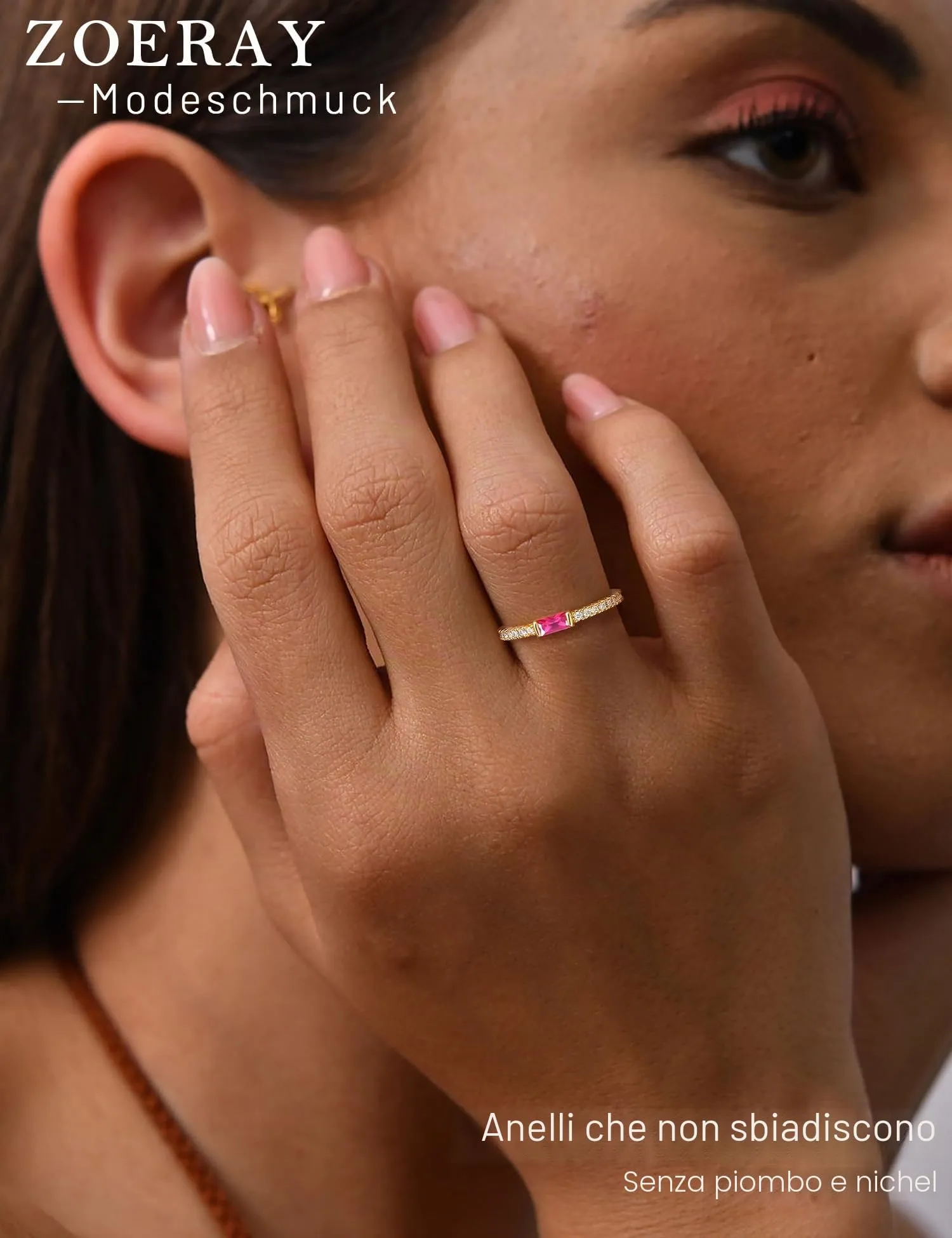 ZOERAY Anelli Donna con Pierre D'anniversaire Anello Oro Donna 18k con Moissanite Acquamarina Ametista Fedine Fidanzamento Fedi Nuziali Anello con Pietra Verde Mignolo Pollice Regalo Compleanno - immagine 2